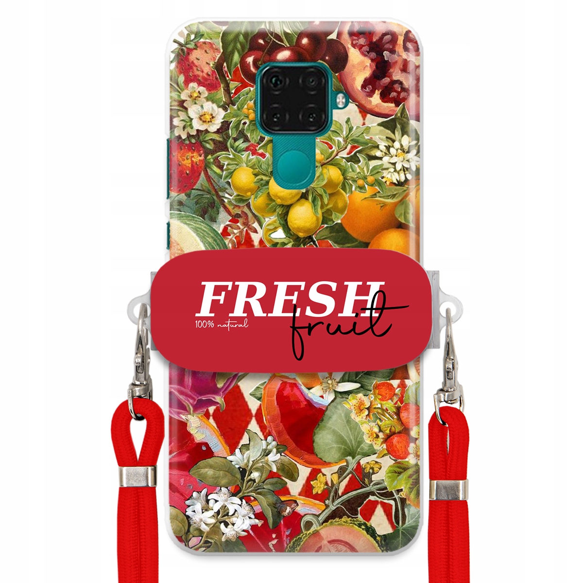 Puzdro pre Huawei Mate 30 Lite Červené Crossbody vodítko držiak Fresh Fruit
