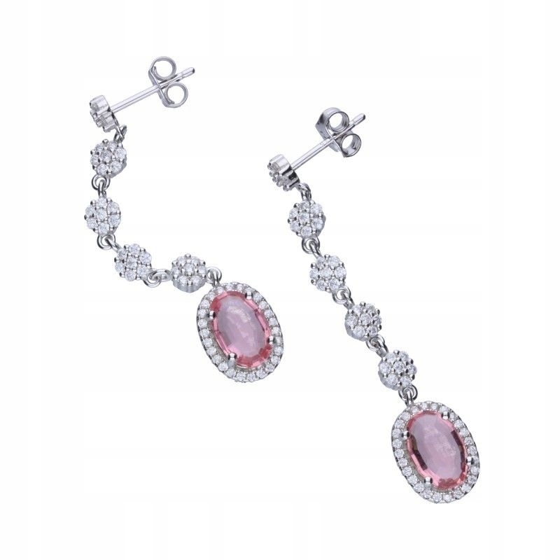 Závěsné dámské stříbrné náušnice 925 s bílými a růžovými zirkony