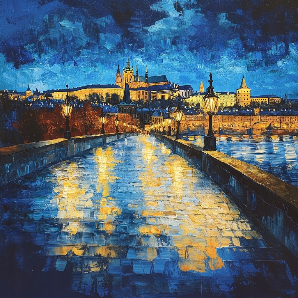 Obraz Na Plátně Kanasa Město Architektura Praha Hradčanský Most Noc 80x80