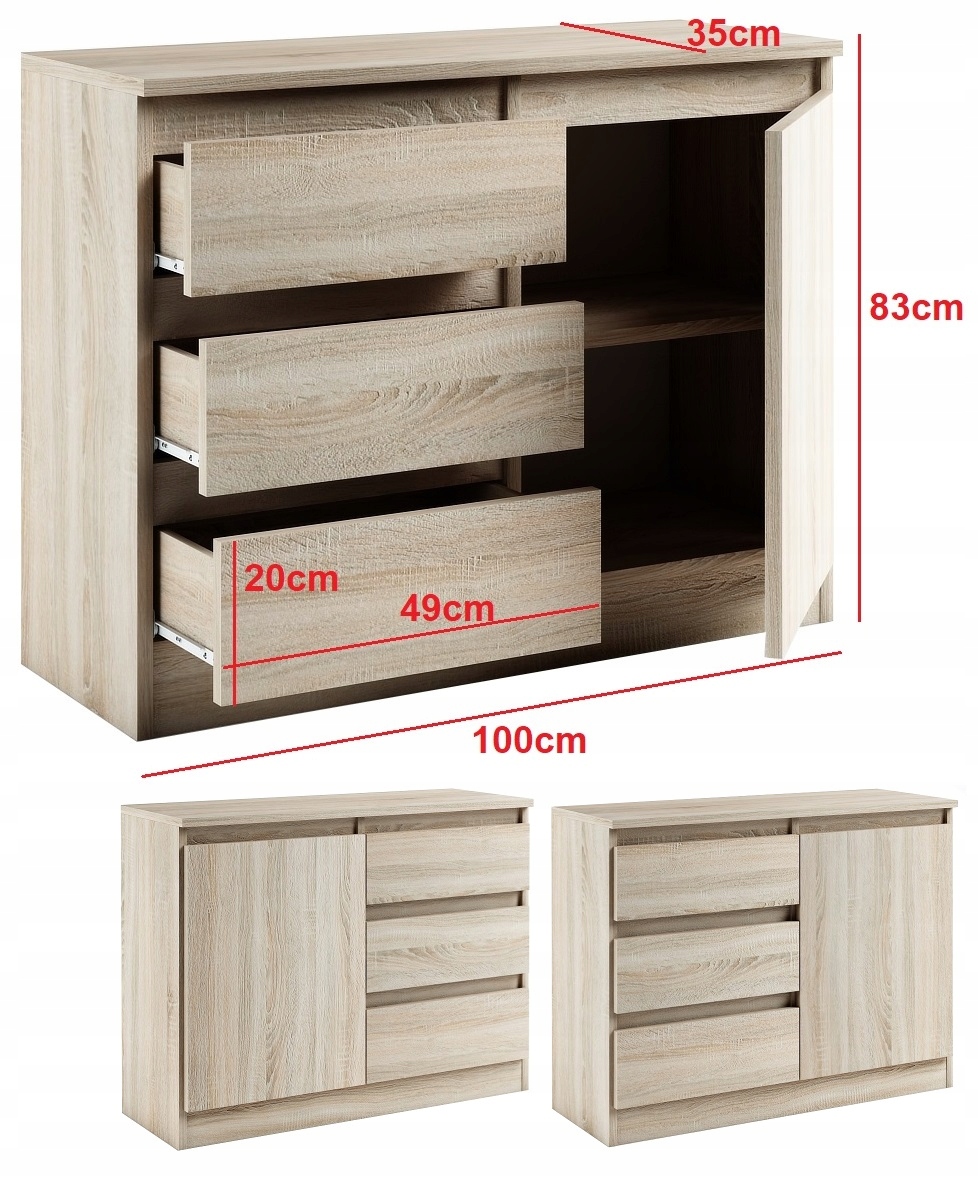 014-021 KOMODA B1d3s/100 cm - SONOMA Kolor frontów dąb sonoma