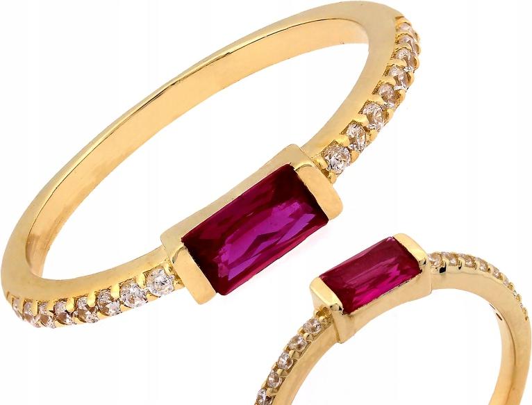 Zlatý prstýnek 585 obdélníkový s červeným očkem, jemný, jemný 12