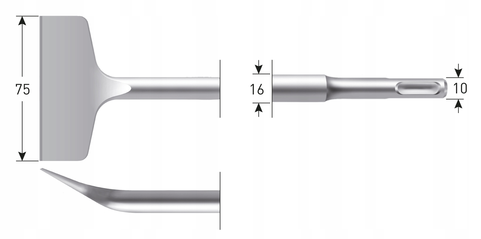 

Dłuto łopatkowe skośne 75x165mm SDS-Plus Rotec