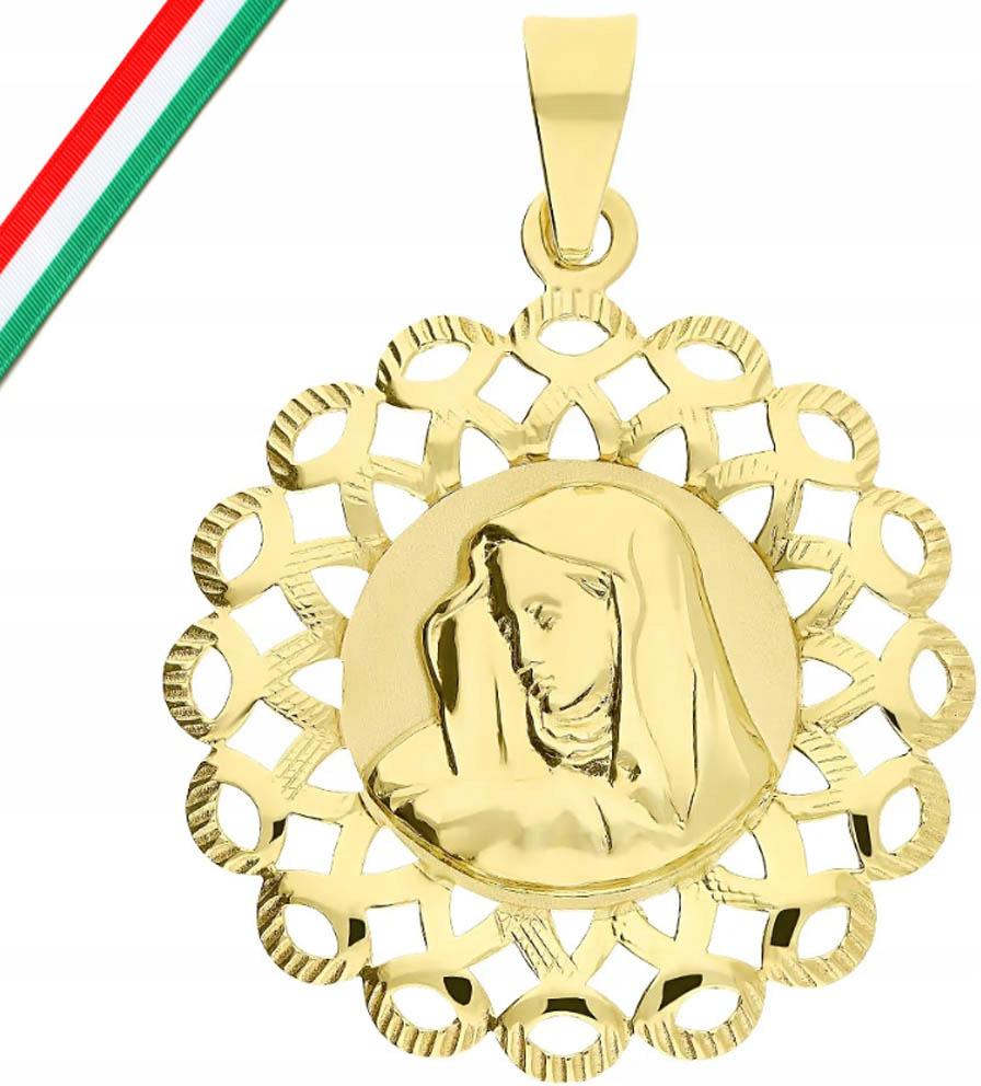 Zlatý přívěsek 585 Matka Boží Bolestná kulatý jako dárek 14k elegantní
