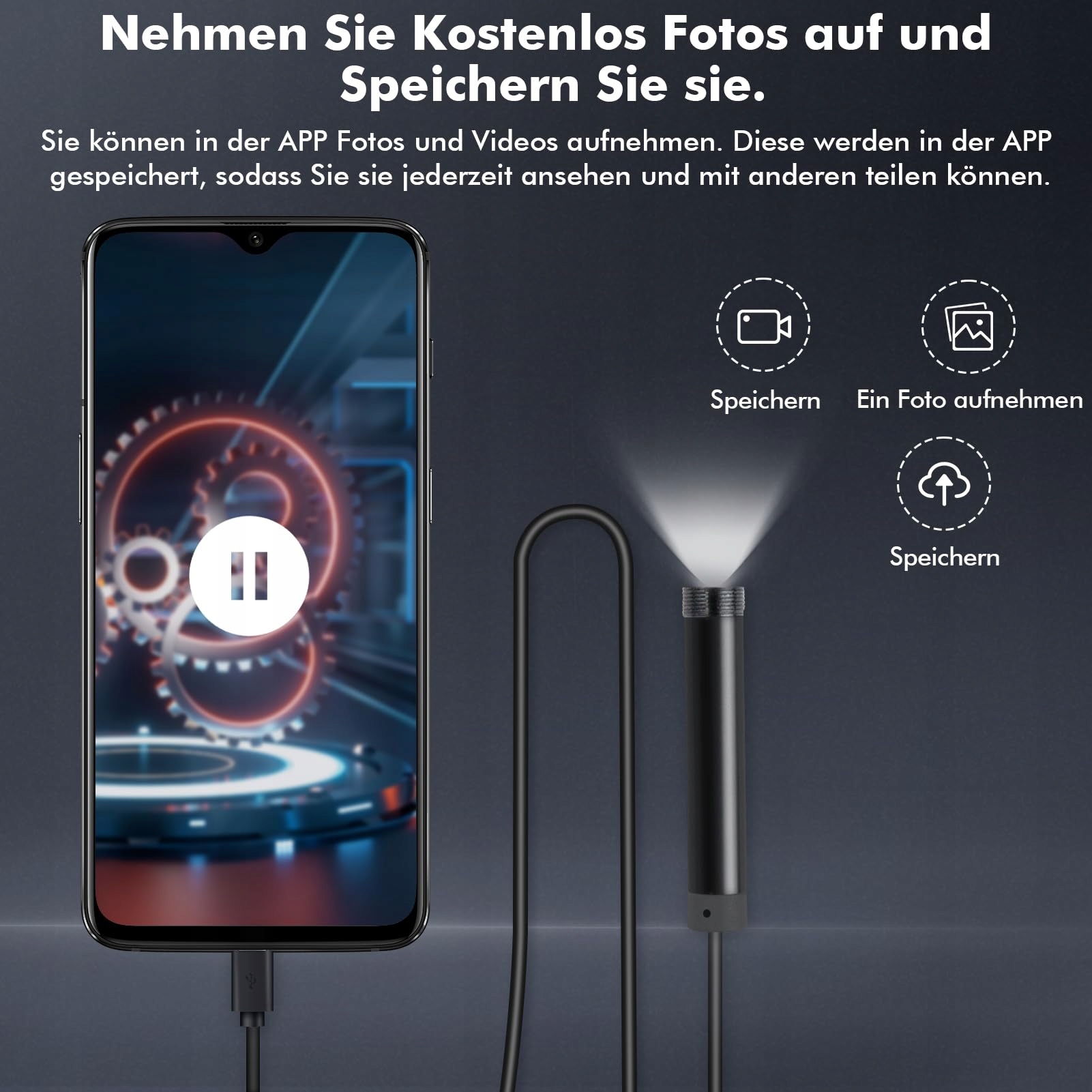 ENDOSKOPKAMERA Inspekcyjna Kamera 10m Kabel Typ-C USB IP67 LED — miniatura 8