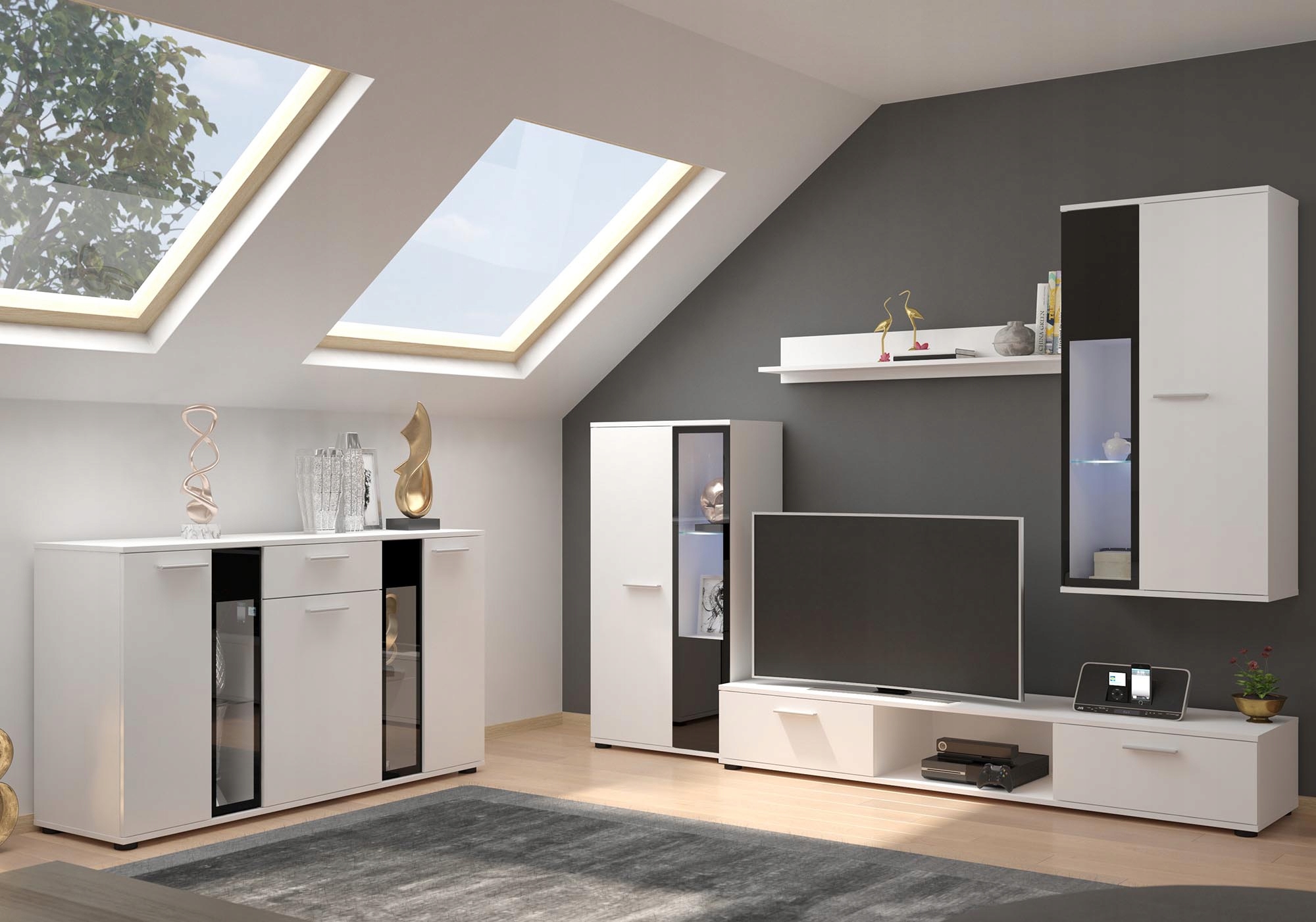 Nábytková Stěna Led Závěsný Komoda Salsa Bílá