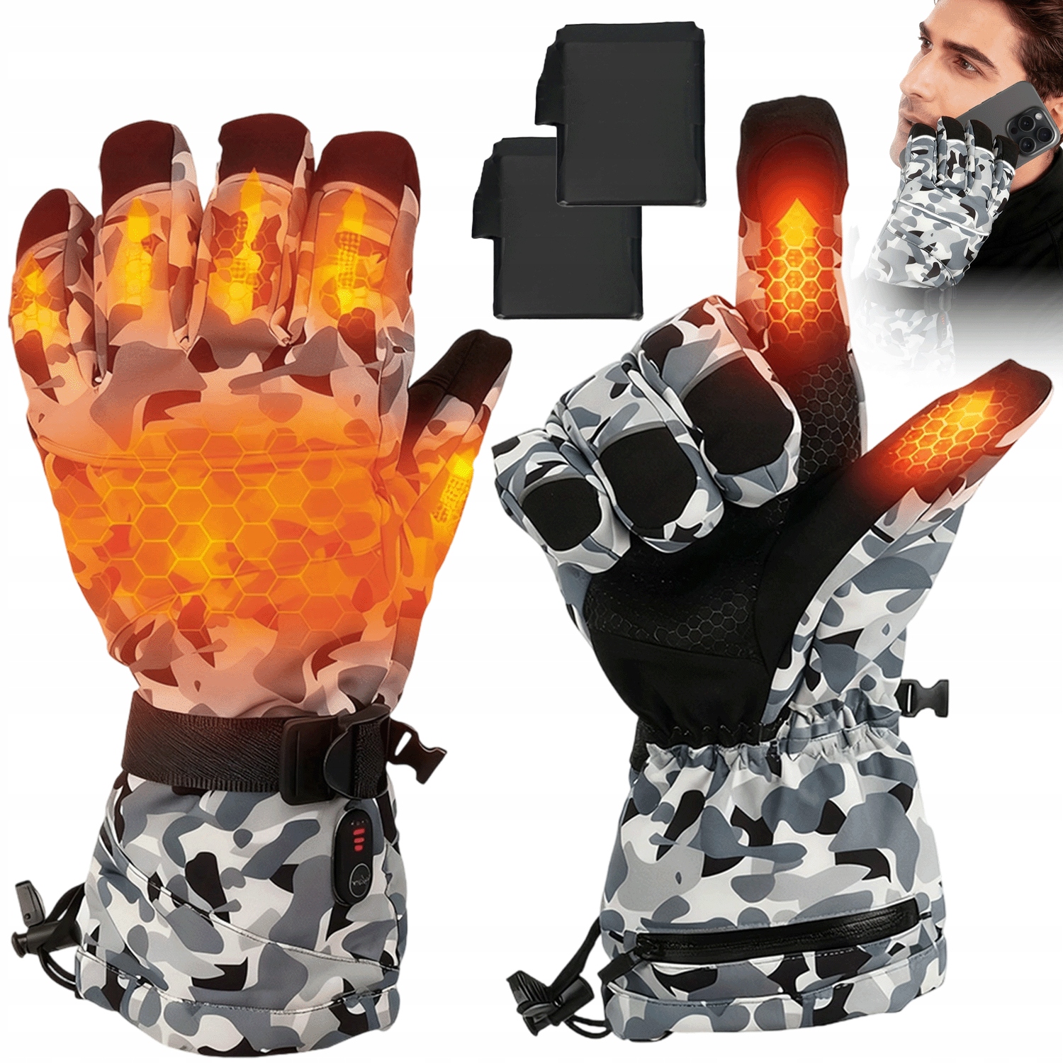 Vyhřívané Zimní Rukavice Voděodolné, Větruodolné, Nabíjení 2X3200 Mah