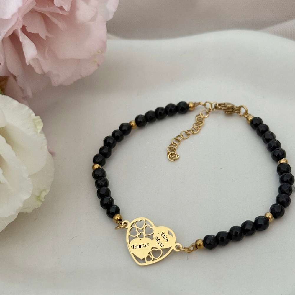 Bransoletka serce z grawerem dla mamy babci kamień naturalny