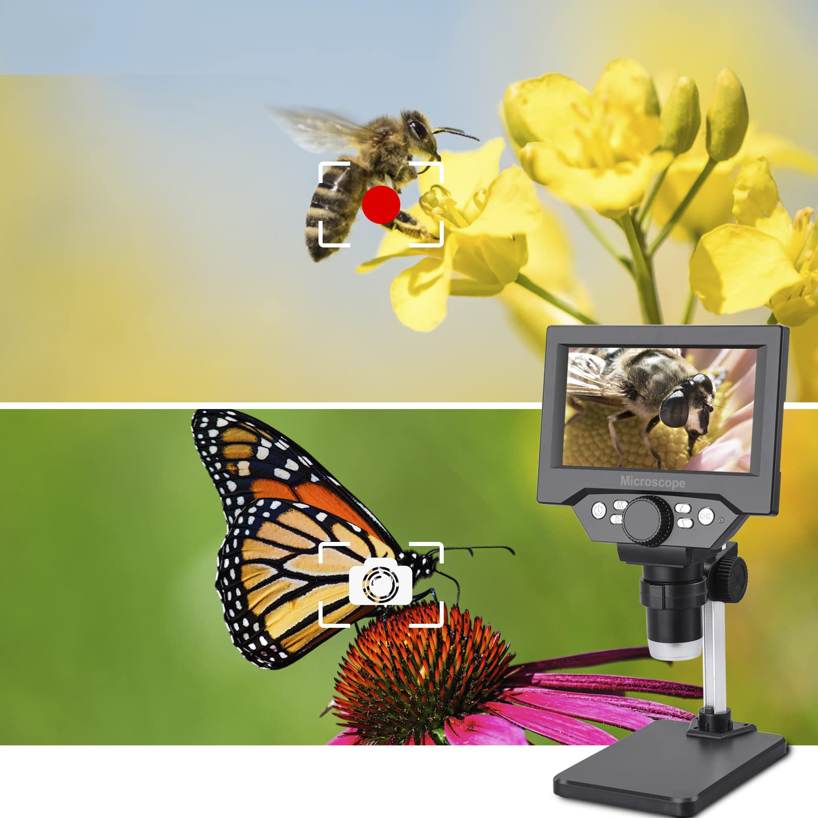 Přesný digitální mikroskop Zoom X1000 LCD monitor 5.5“ Full Hd 1080p 8LED