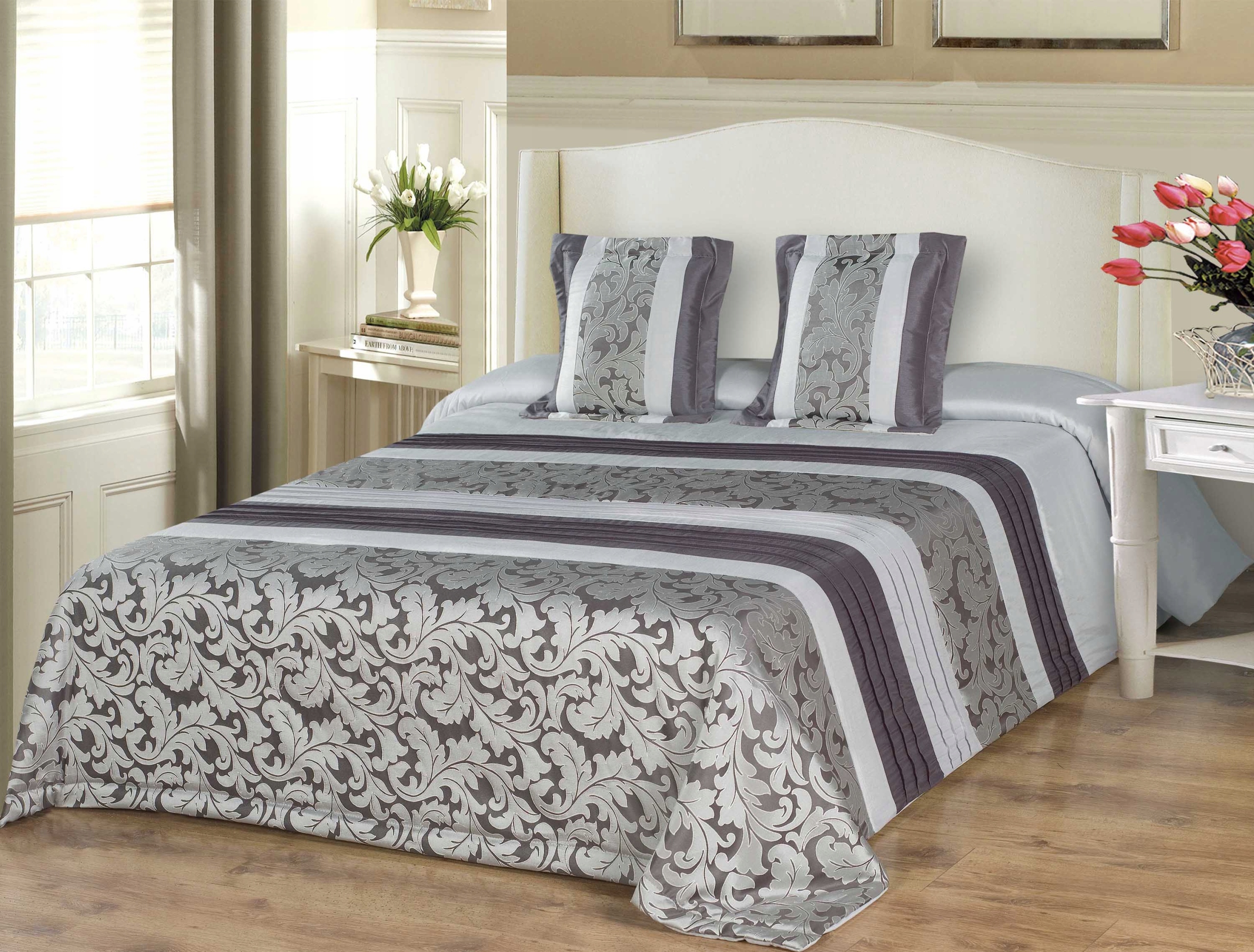 

200x220 Narzuta Satynowa Na Łóżko 69029 Gray Szara