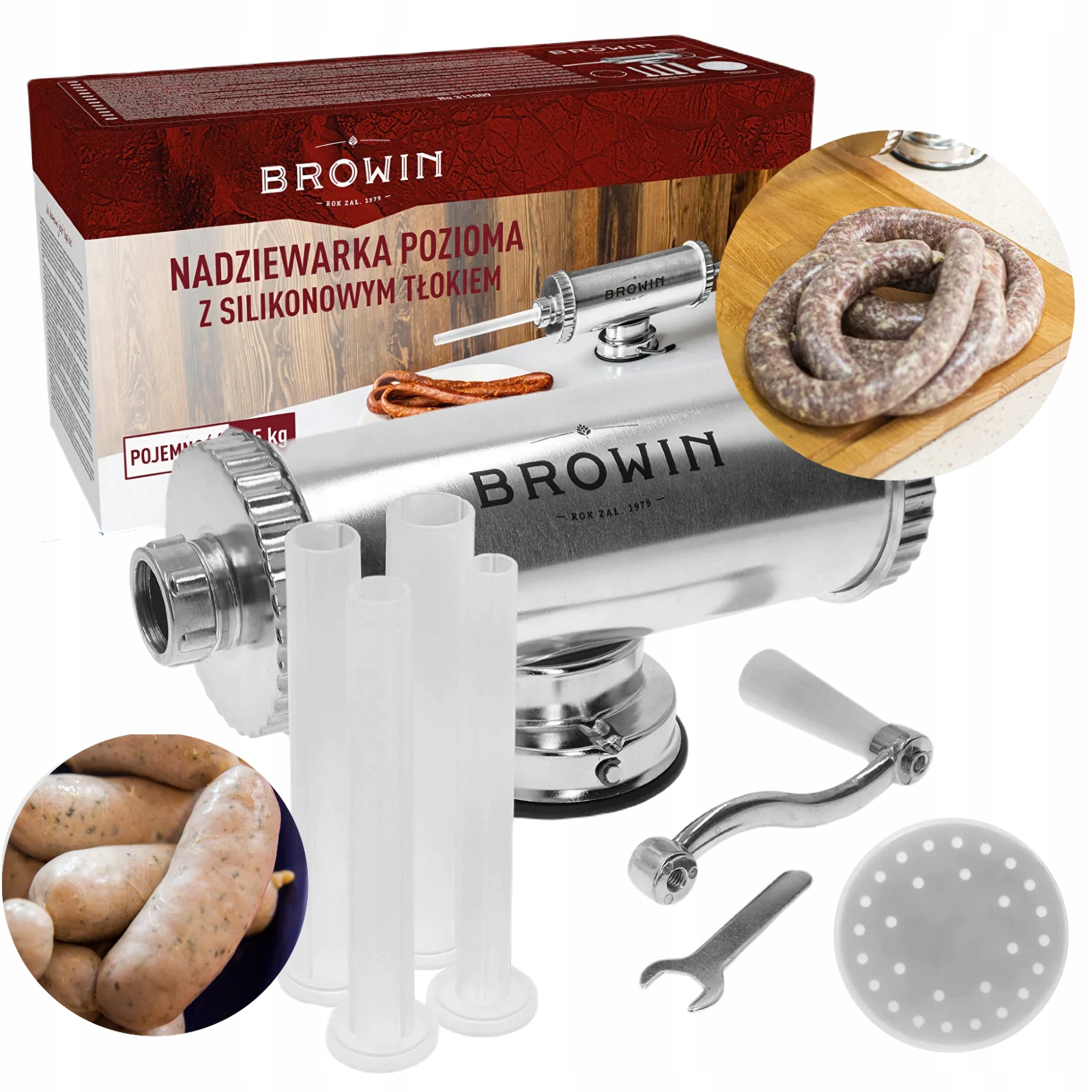 Levně Plnička do klobás, jitrnic 1,5 kg s horizontálním silikonovým pístem Browin