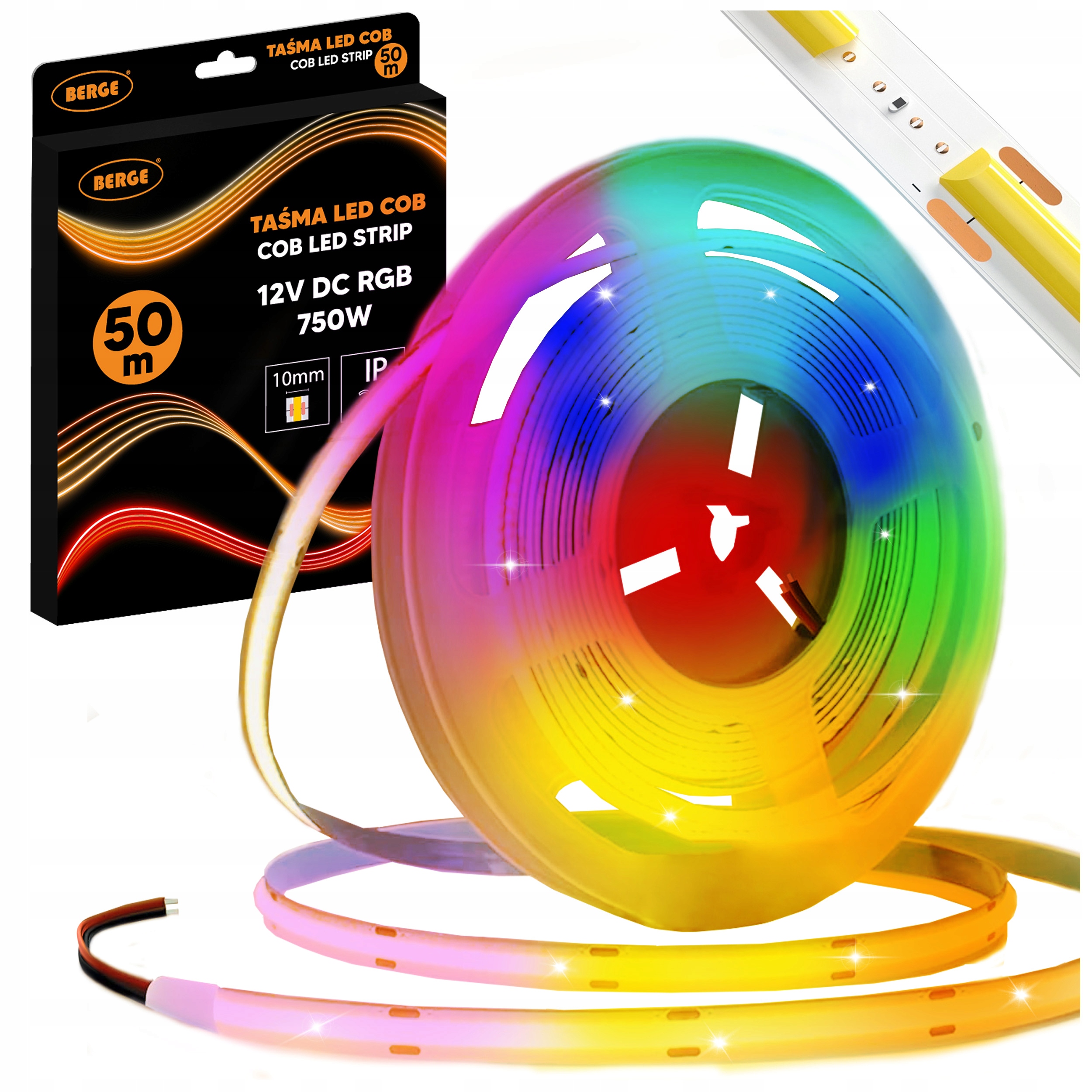 Led pásik 12V Cob Rgb 50m 450 diód 15W/m Multicolor Profesionálny Premium