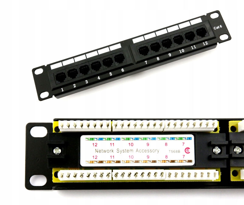 Patchpanel 12 portów RJ45 Utp CAT.6 10" 1U