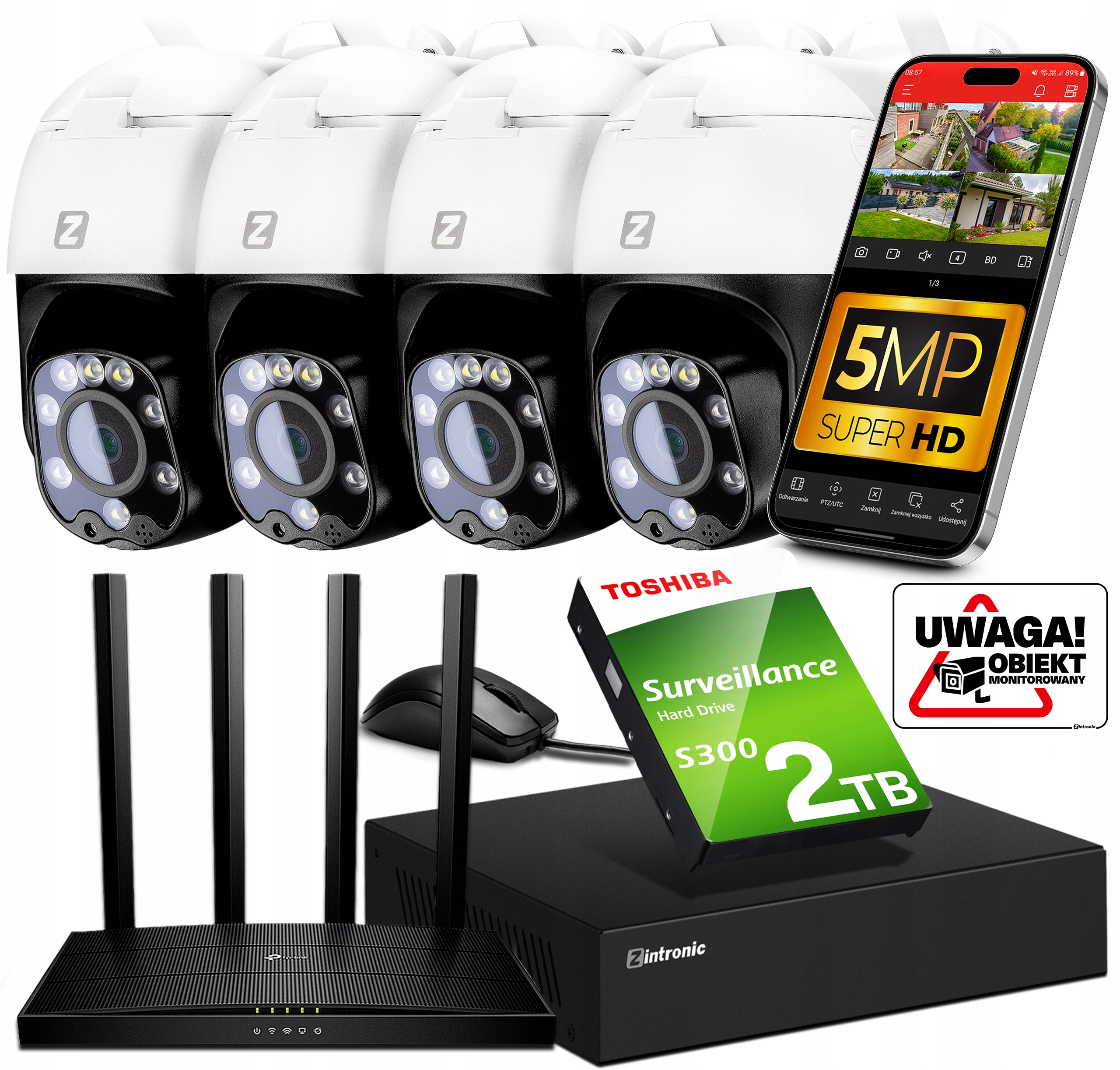 Sada WiFi Monitorování 4 Kamery Otočné 5MPx Detekce Lidí, Audio 2TB