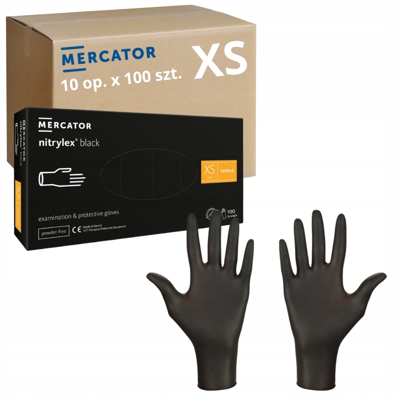 Levně Rukavice Černé na jedno použití Mercator Nitrylex Black vel. Xs 1000 ks