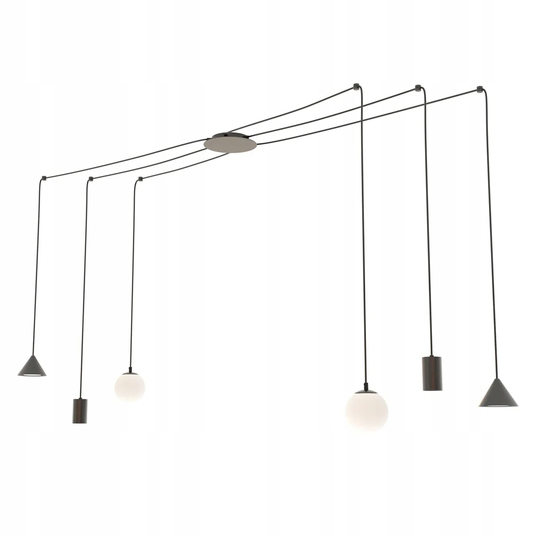 Designová závěsná lampa pavouk černá, nastavitelná, 6 bodů do obývacího pokoje Emibig