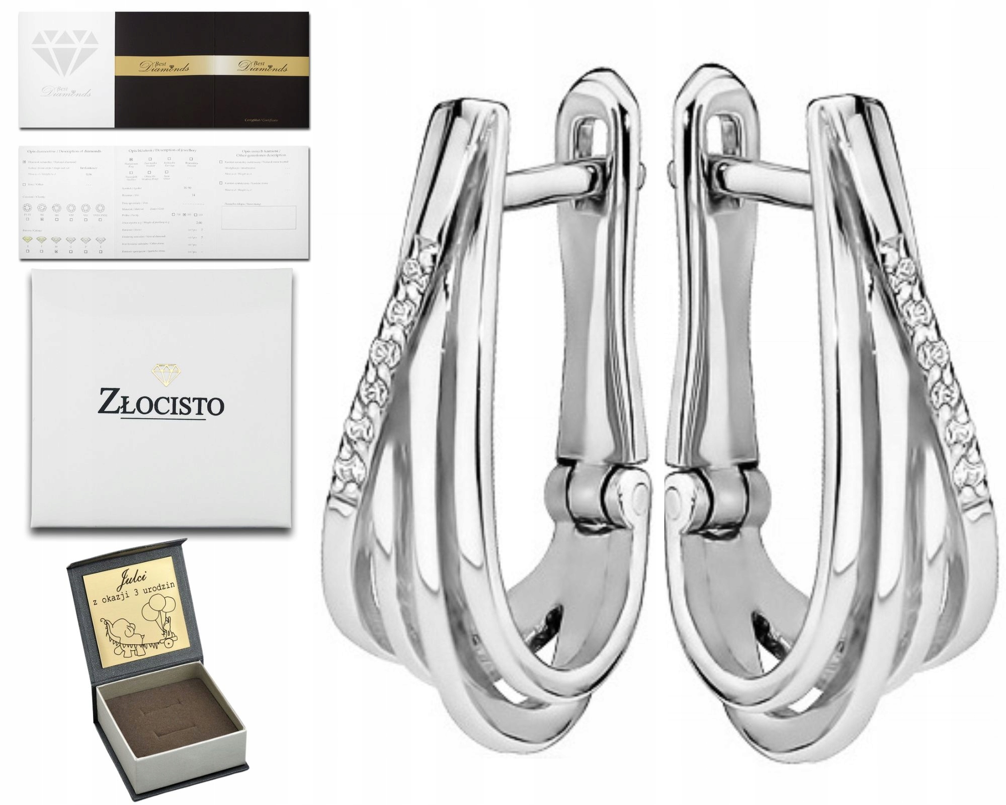 Kolczyki Z Białego Złota Z Brylantami 0,06CT 585