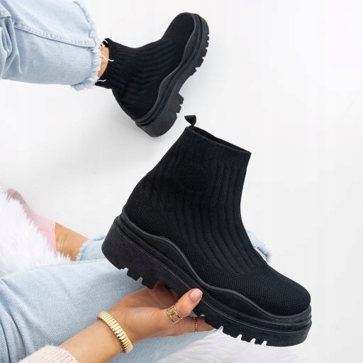CZARNE PŁASKIE ELASTYCZNE BOTKI BUTY SKARPETA 40