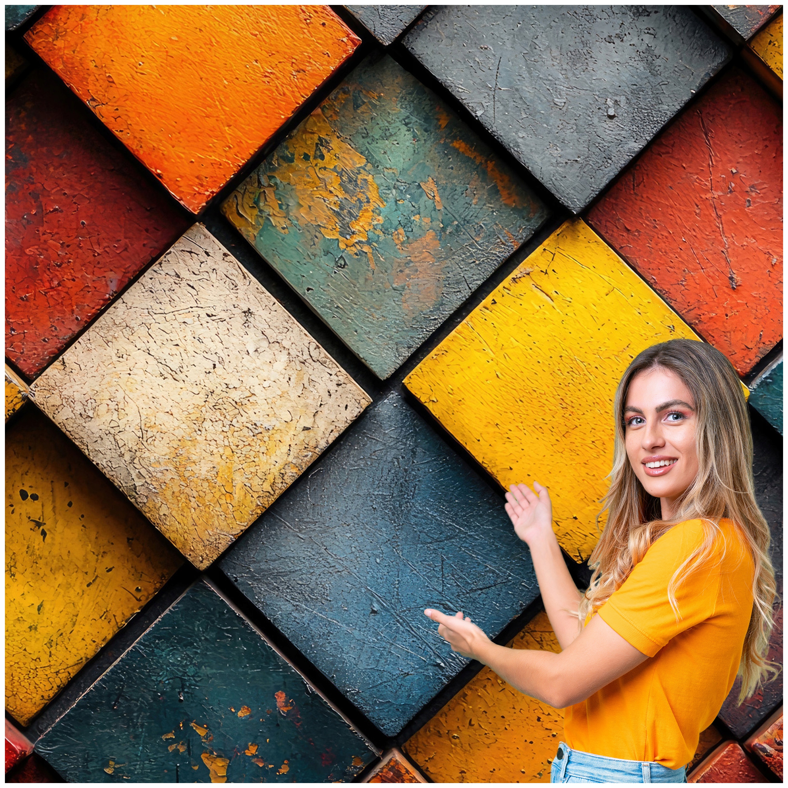 Fototapeta 3D Geometrické Pozadí Kovové barevné čtverce 294x260 GTA07F