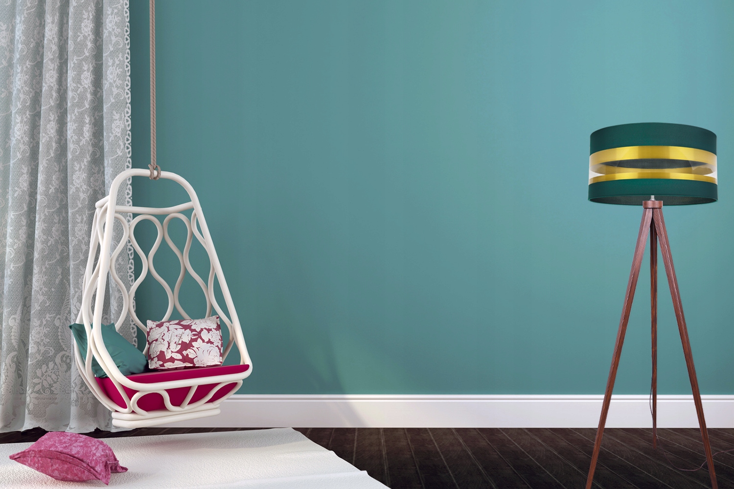 LAMPA STOJĄCA TRÓJNÓG NOWOCZESNA ZŁOTA ABAŻUR LED Kolekcja Intense Gold