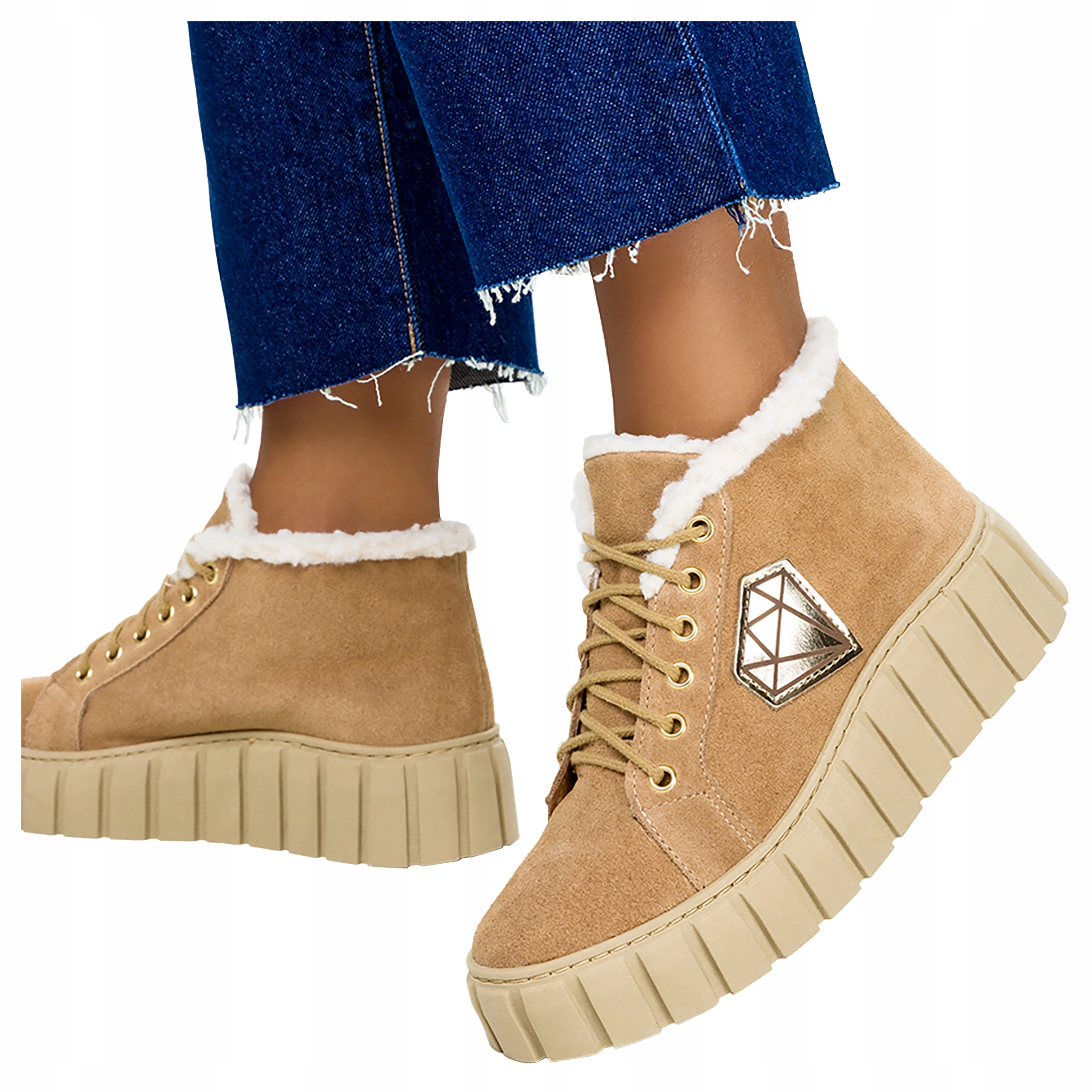 Sněhule Kotníkové Boty Kožené tenisky Kožíšek na platformě Polský vel. 36