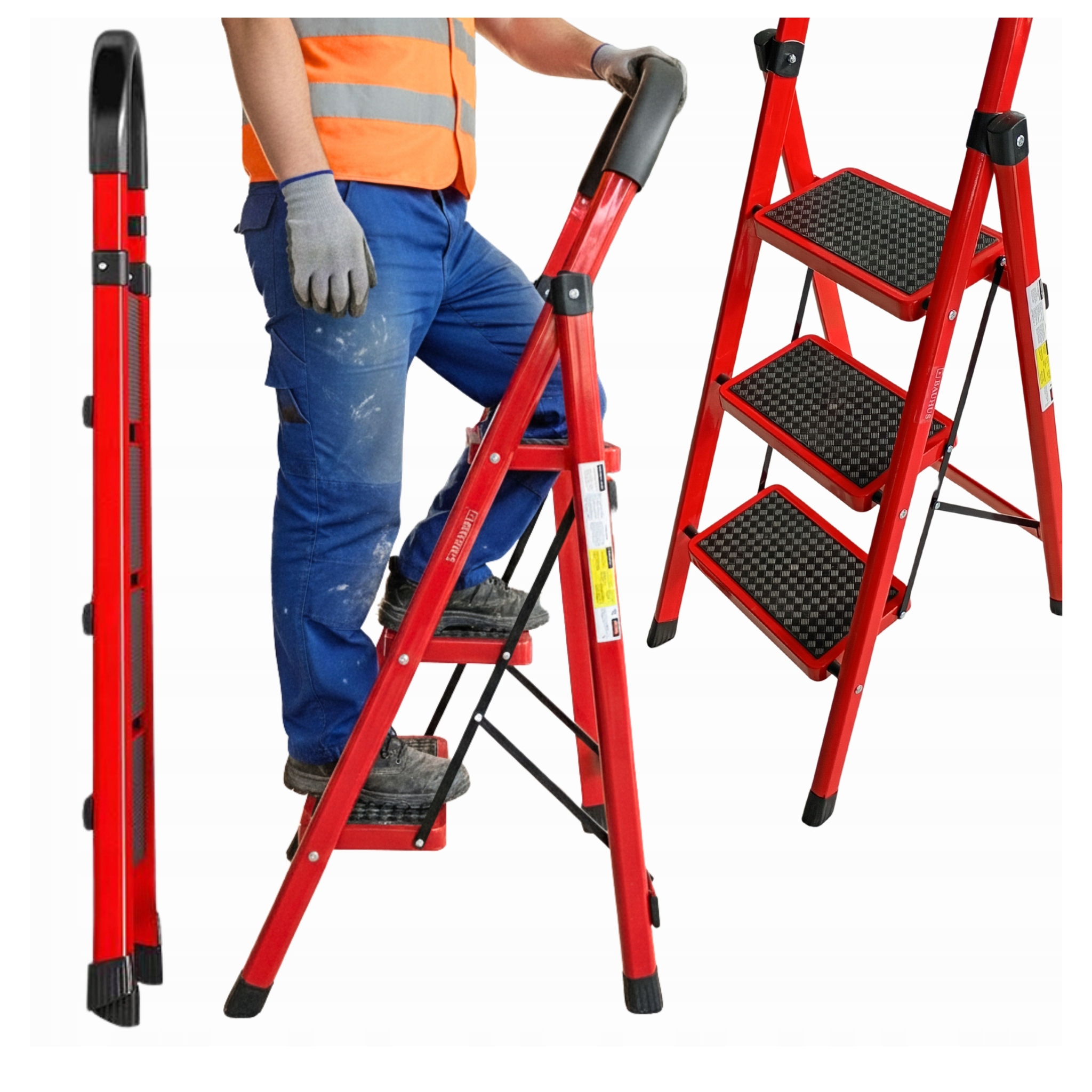 Žebřík Domácí 3-stupňový Ocelový skládací, protiskluzový