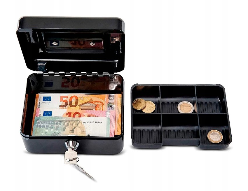 WYTRZYMAŁA Metalowa Kasetka na Pieniądze Bilon Sejf + Klucze Solidna