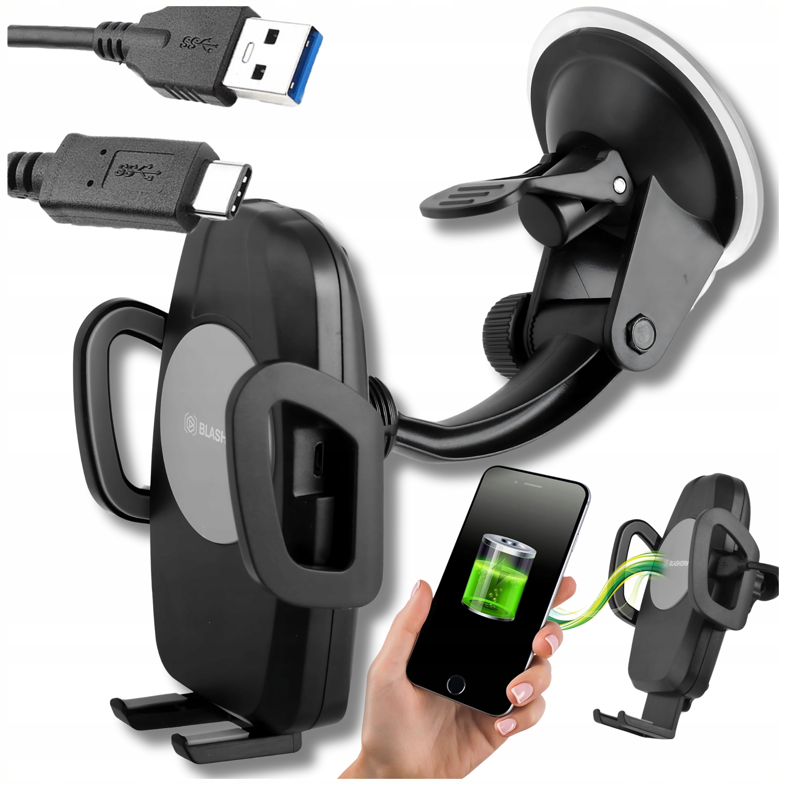 Držák Do Auta S Indukční Nabíječkou 10W Přísavka Na Sklo S Regulací