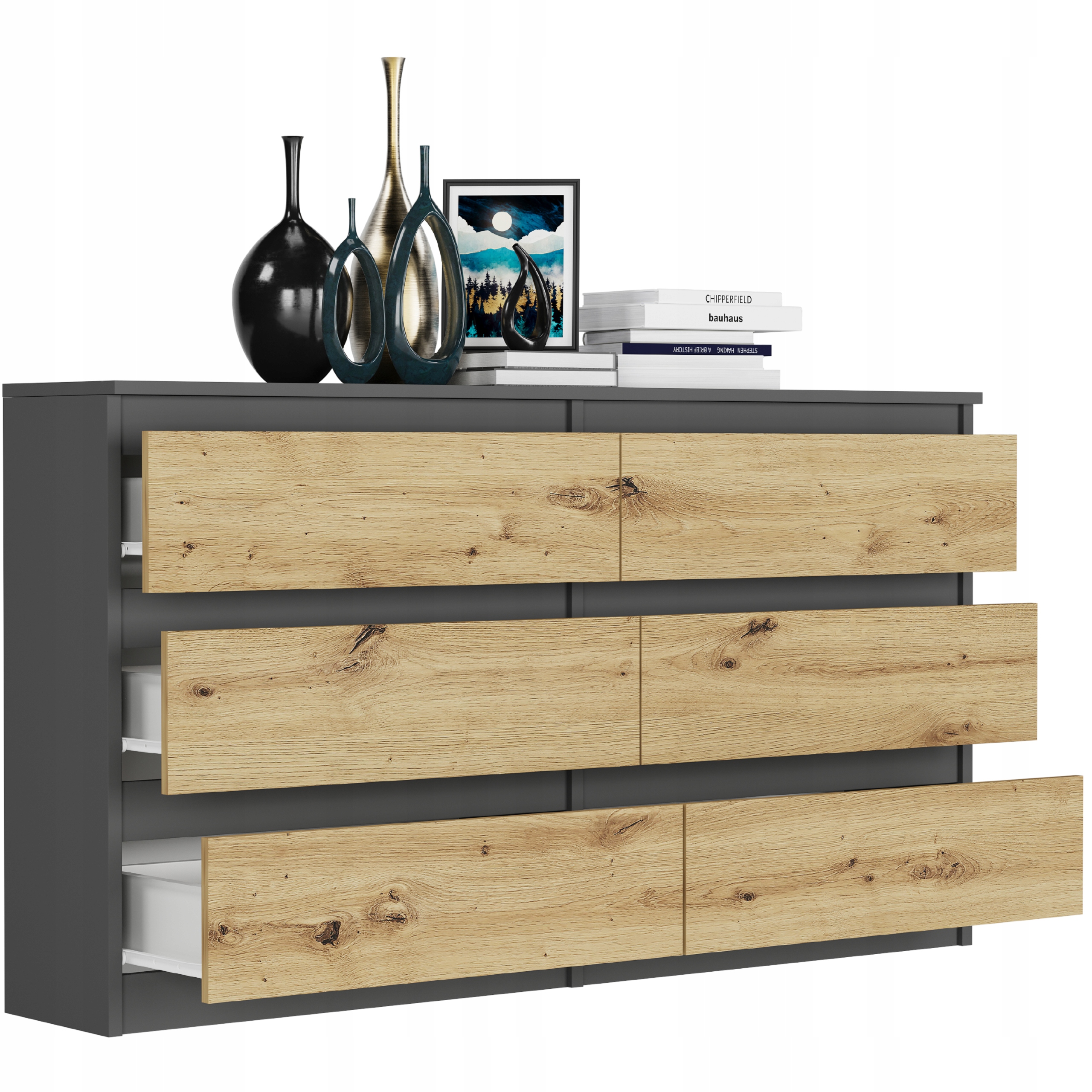 KOMODA 140 CM SZAFKA 6 SZUFLAD PRODUCENT PL R-140 ANTRACYT MIX ARTISAN