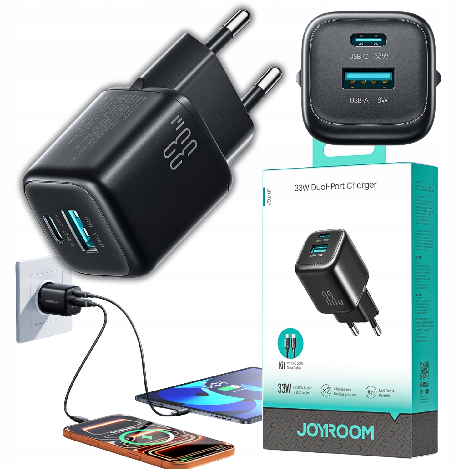 Ładowarka sieciowa Joyroom Jr- TG7 33W Usb- A Usb- C z kablem 60W Usb- C
