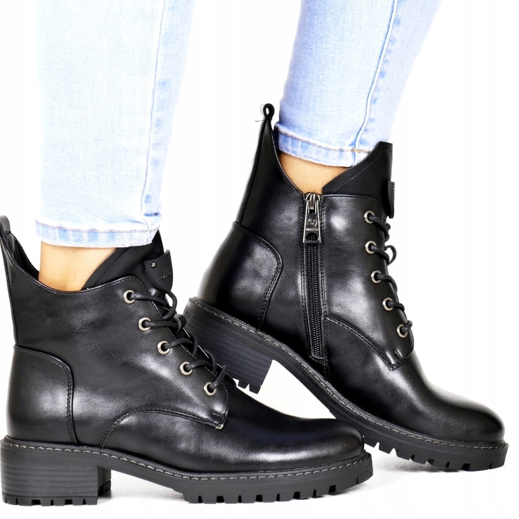 Černé Lícové Matné Zimní Boty Traperová Podrážka Workery Kotníkové Boty