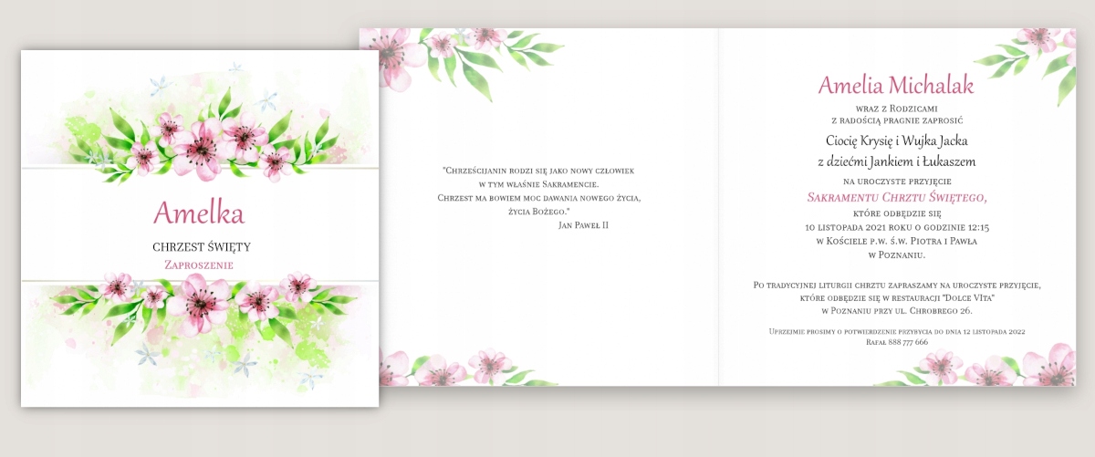 Zaproszenia na Chrzest Święty Chrzciny KWIATY BUKIET Personalizowane GOŚCIE Kolor wielokolorowy