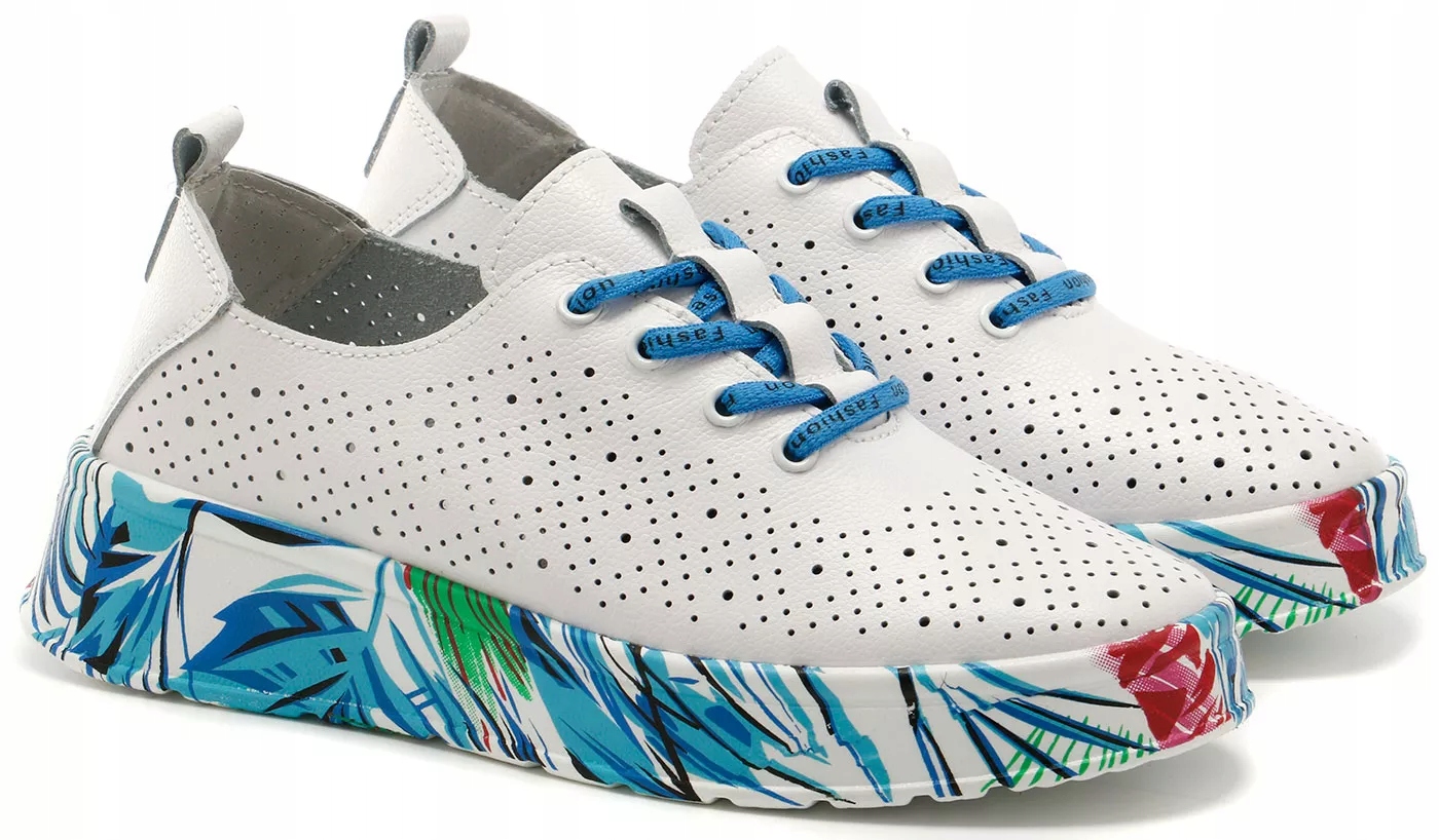 Bílé ažurové tenisky dámské polobotky s barevným spodním dílem S.barski GR51-322 r37