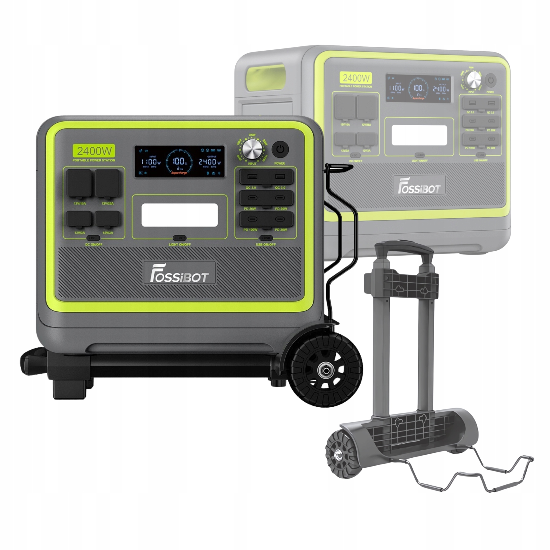 Stacja Ładowania Prądu Fossibot F2400 2400W Zielony Z Wózkiem Transportowym