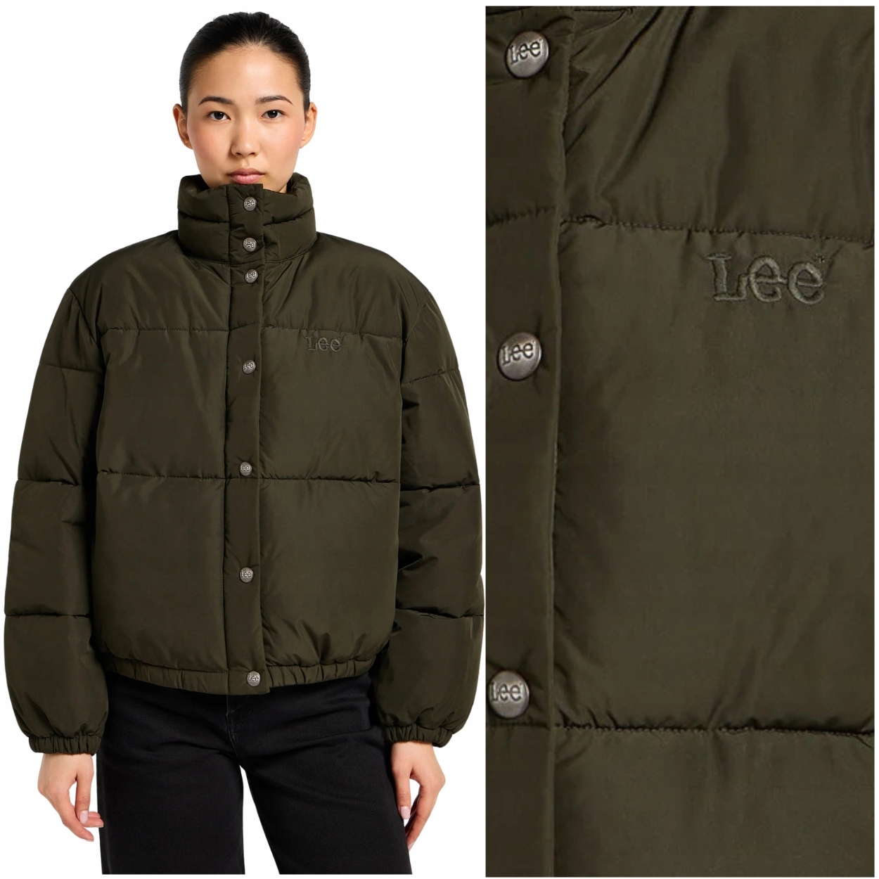Lee Relaxed Puffer Jacket Olive Night krátká volná dámská péřová bunda M