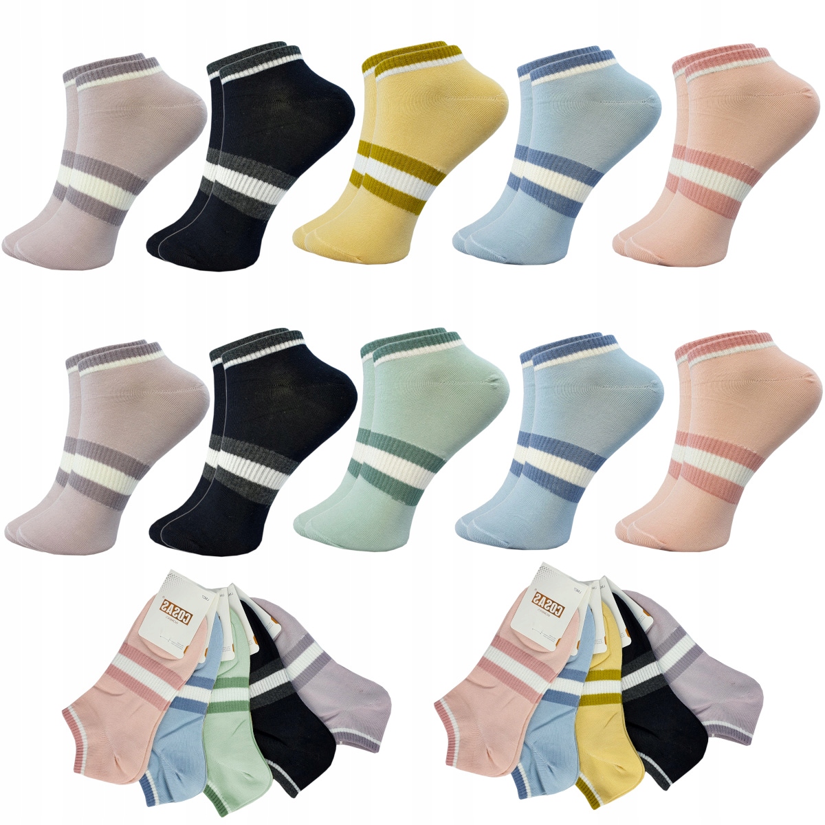 10xSTOPKI SPORTOWE DAMSKIE SKARPETY KOLOROWE WZORY