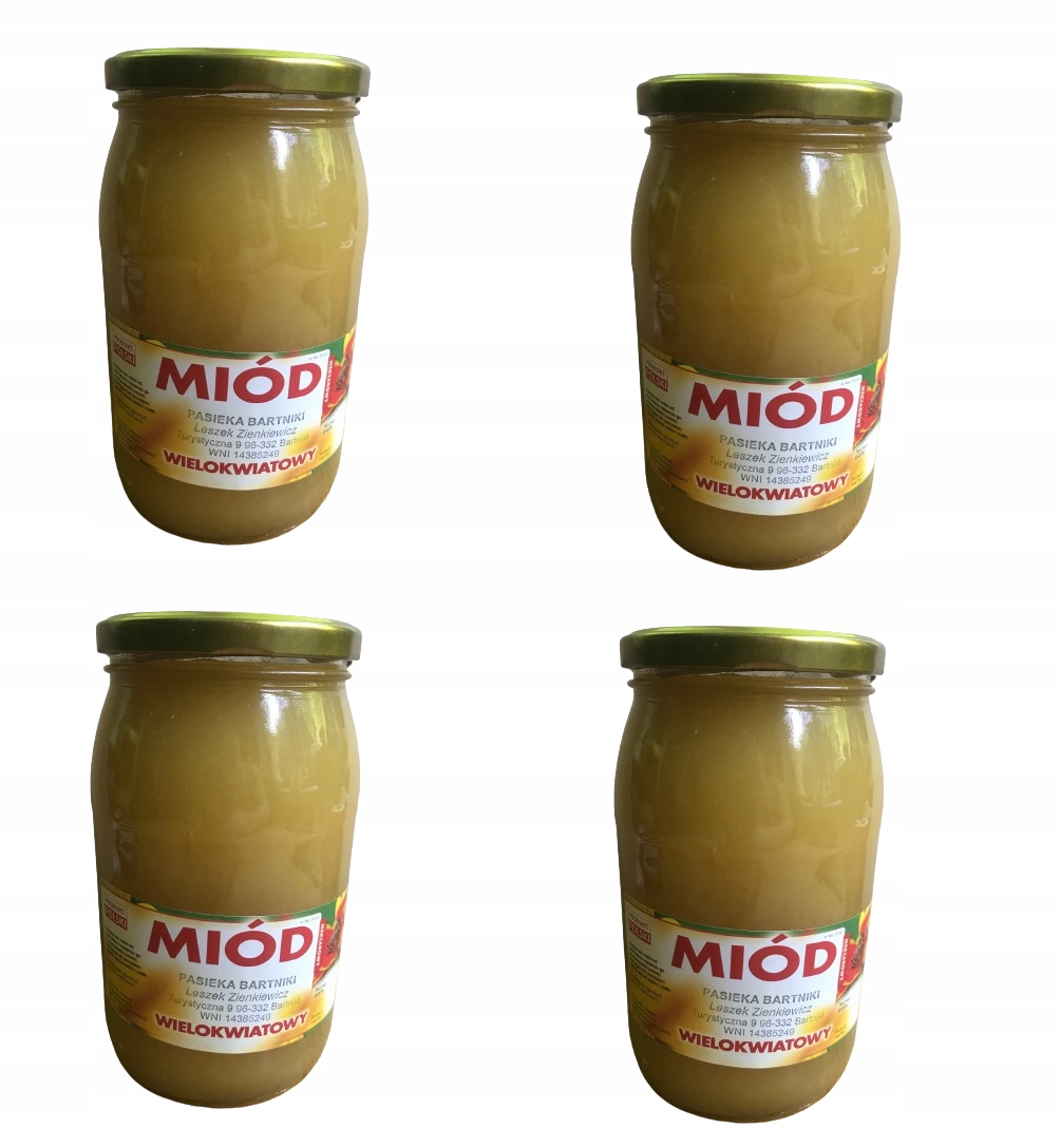 Miód wielokwiatowy z mniszkiem tegoroczny 2025 słoik 1,2kg miodu 4 słoiki