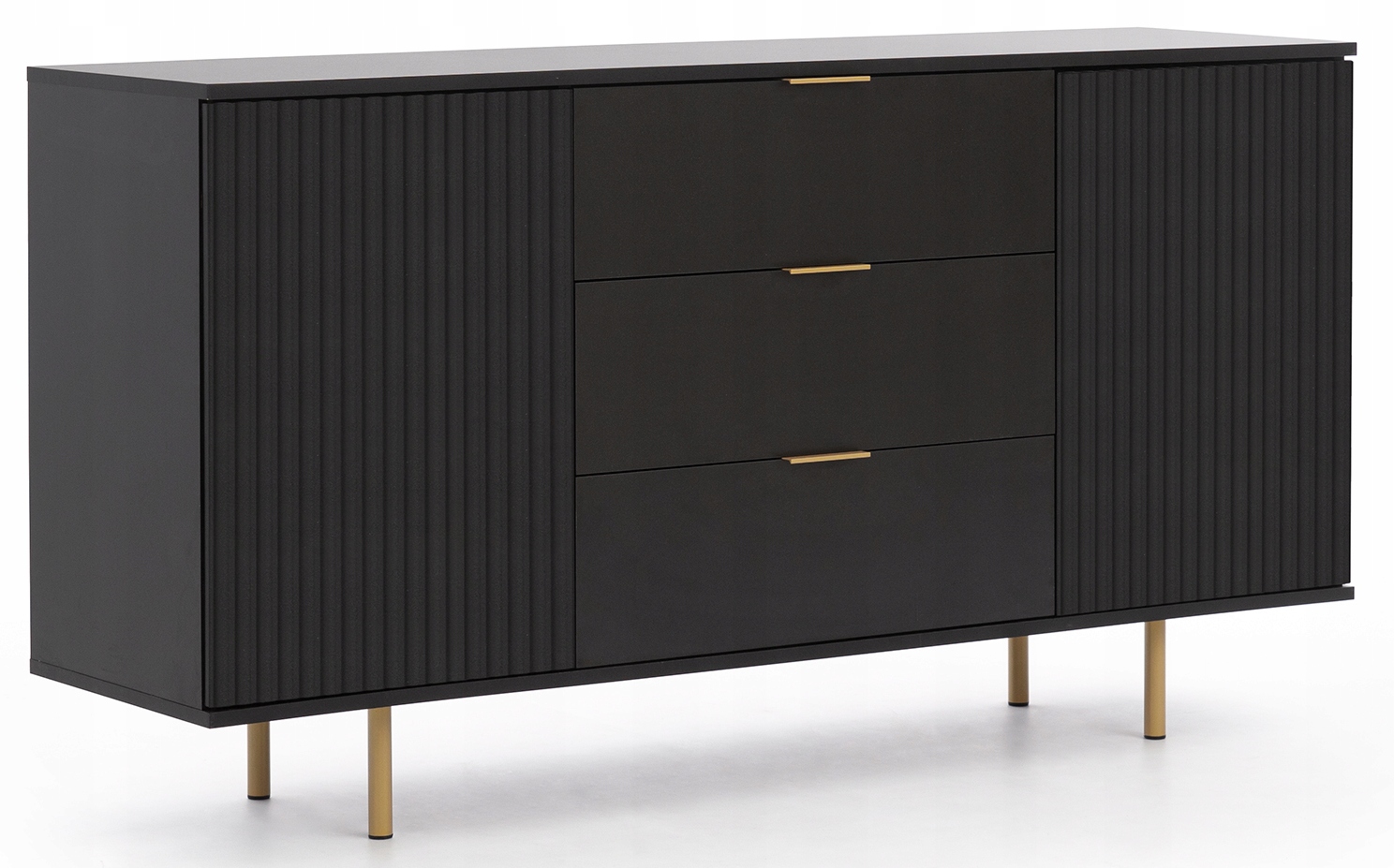 Komoda 2D3SZ ROYAL 150x80x41 - CZARNY MAT Fronty Ryflowane Frezowane NUBIA
