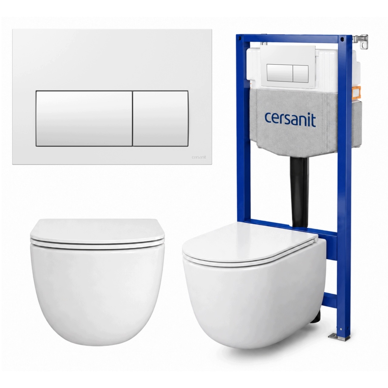 Cersanit Sada 4v1 Rám Aqua 50 Wc mísa Remo tlačítko Presto bílá