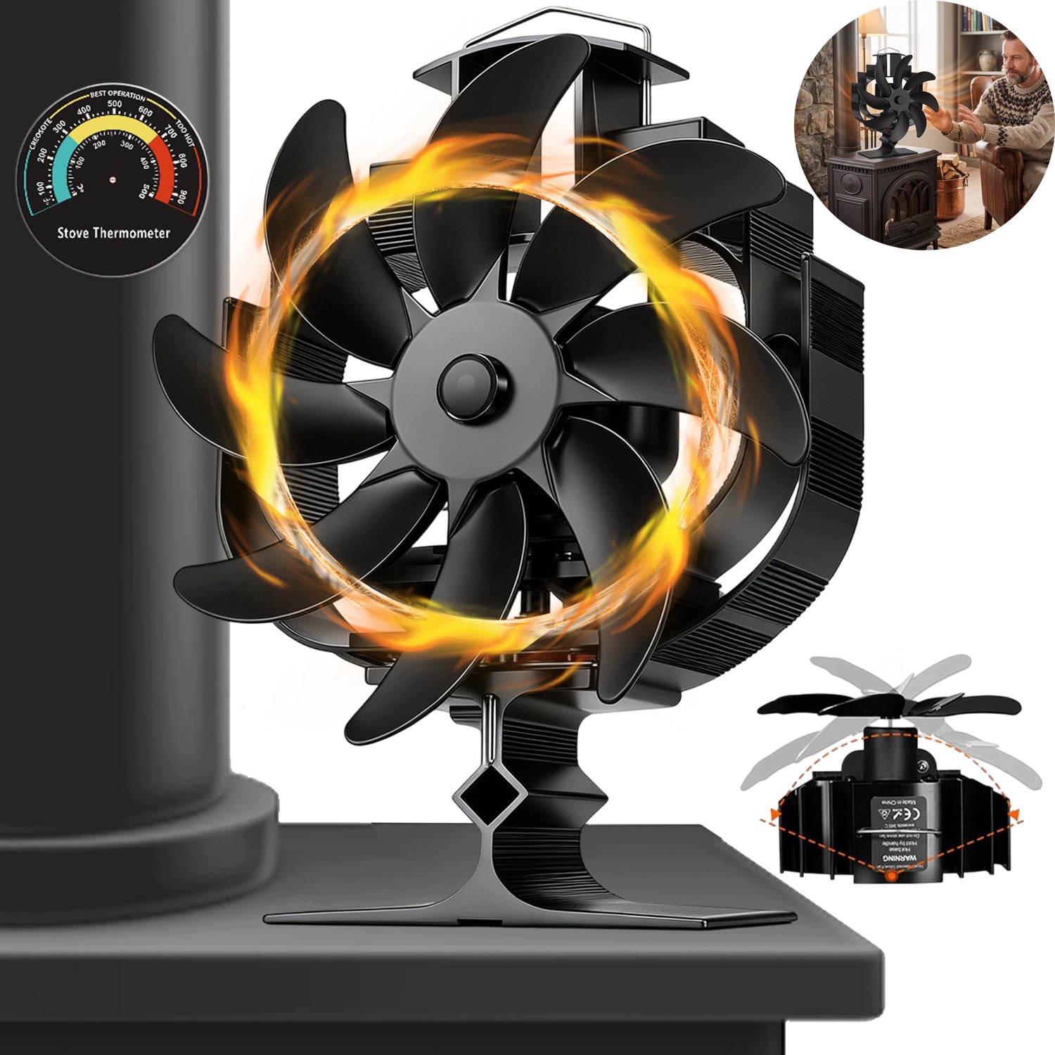 Termocirkulační Krbový Ventilátor S Magnetickým 8 Lopatkami, Tichý Pro Kamna