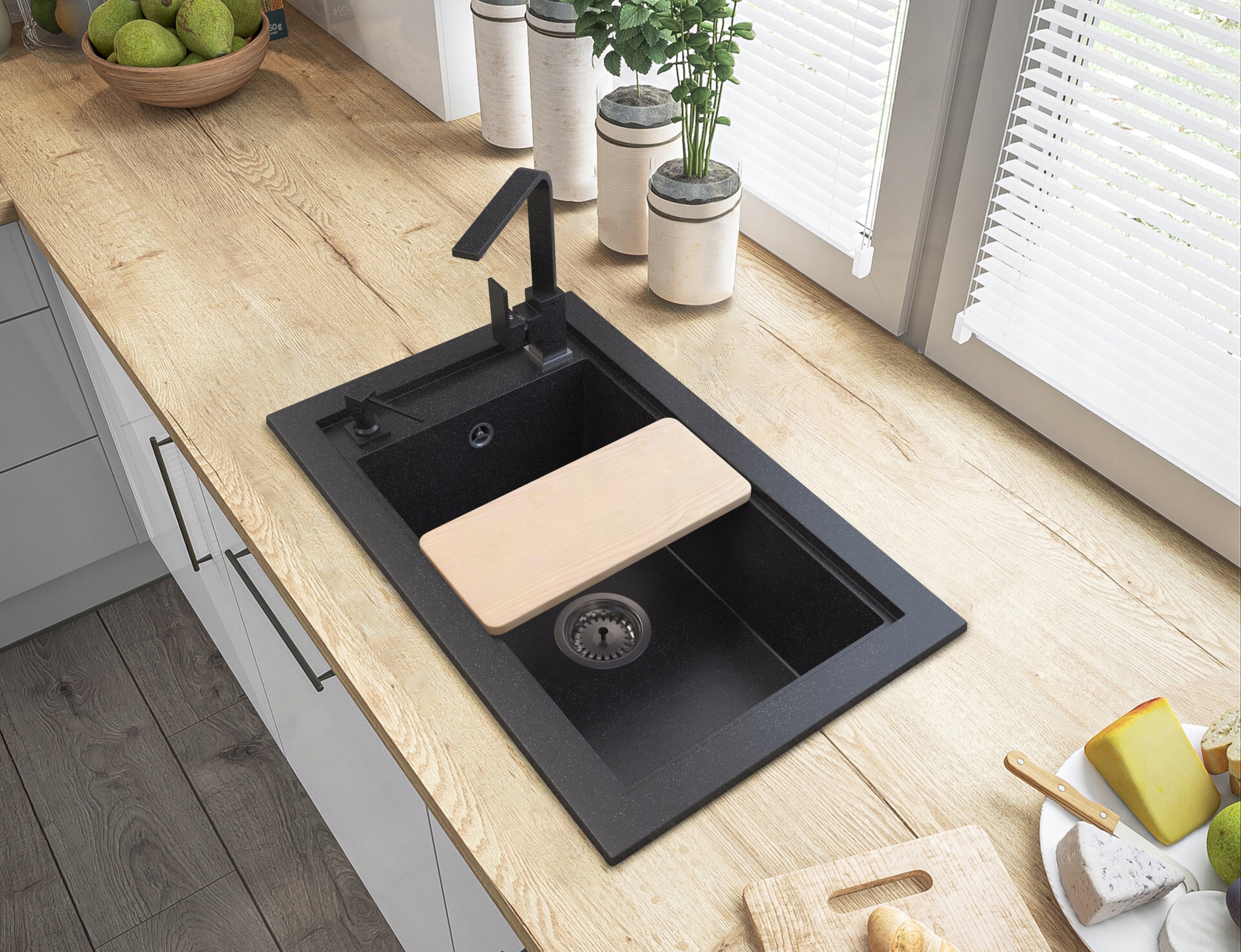 DOZOWNIK DO ZLEW ZLEWOZMYWAK GRANITOWY KWADRATOWY Kolor pompki czarny