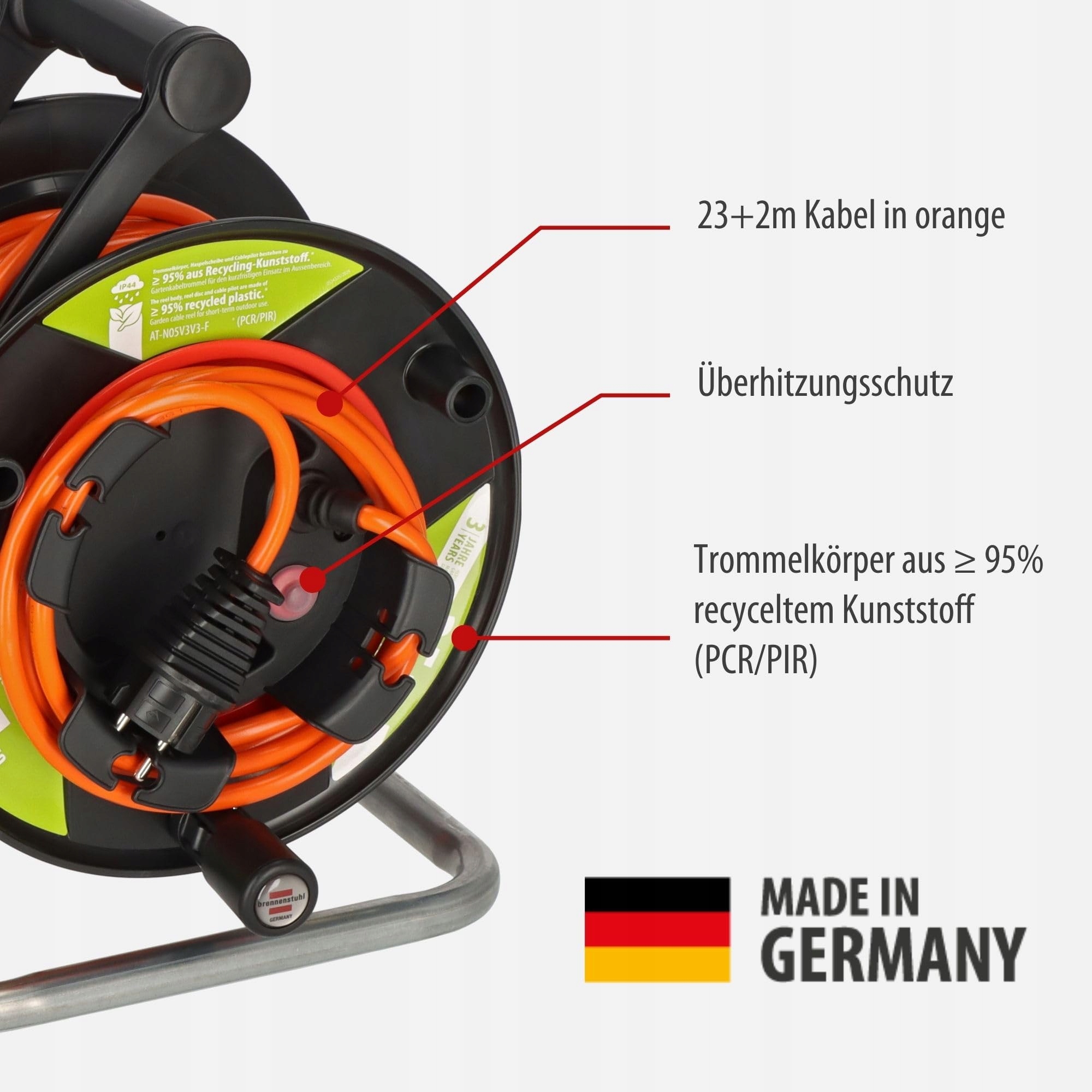 BRENNENSTUHL Bęben Kablowy Ogrodowy IP44 25m Recykling Zewnętrzny Niemcy — miniatura 2