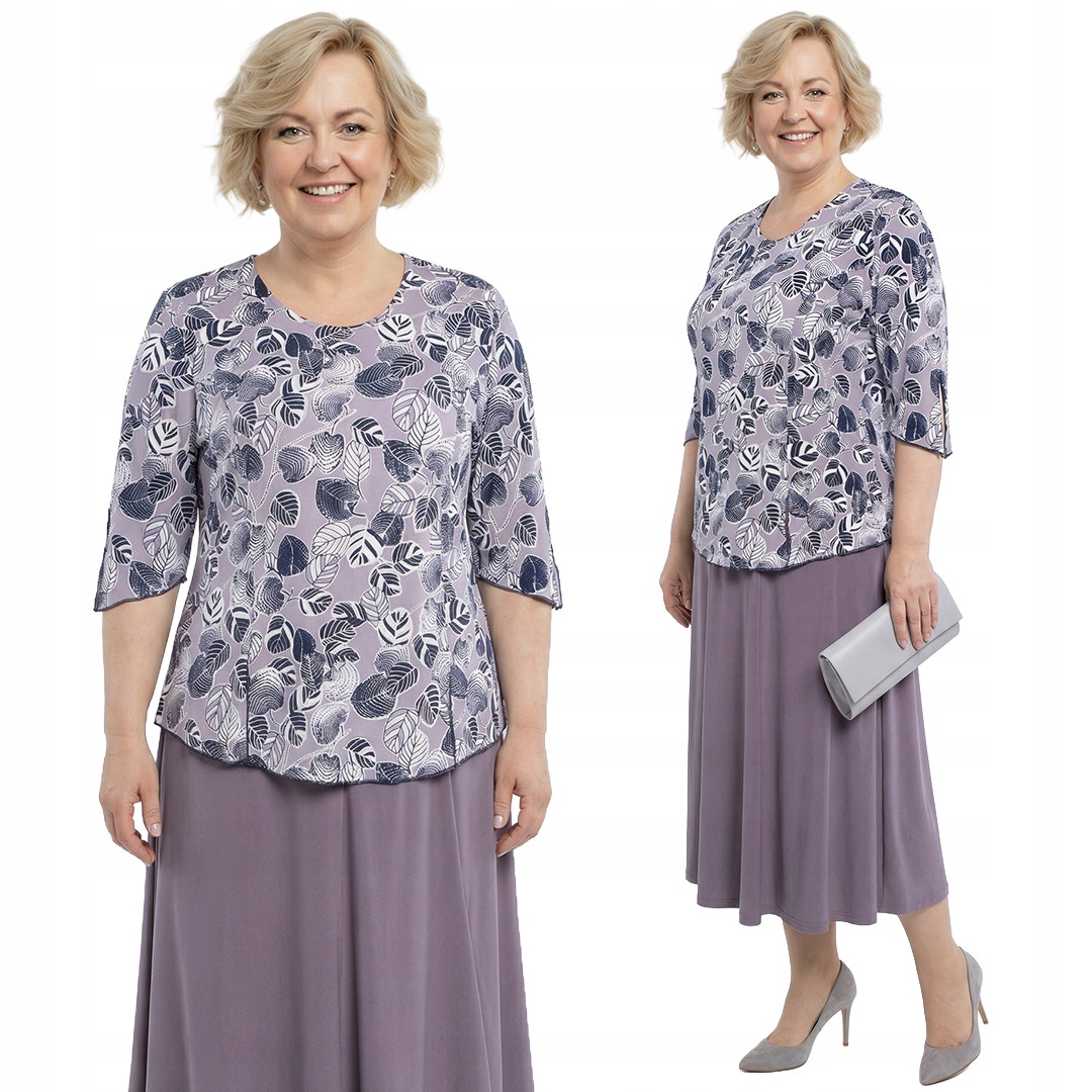 Szary komplet góra w liście plus size rozmiar 60/62