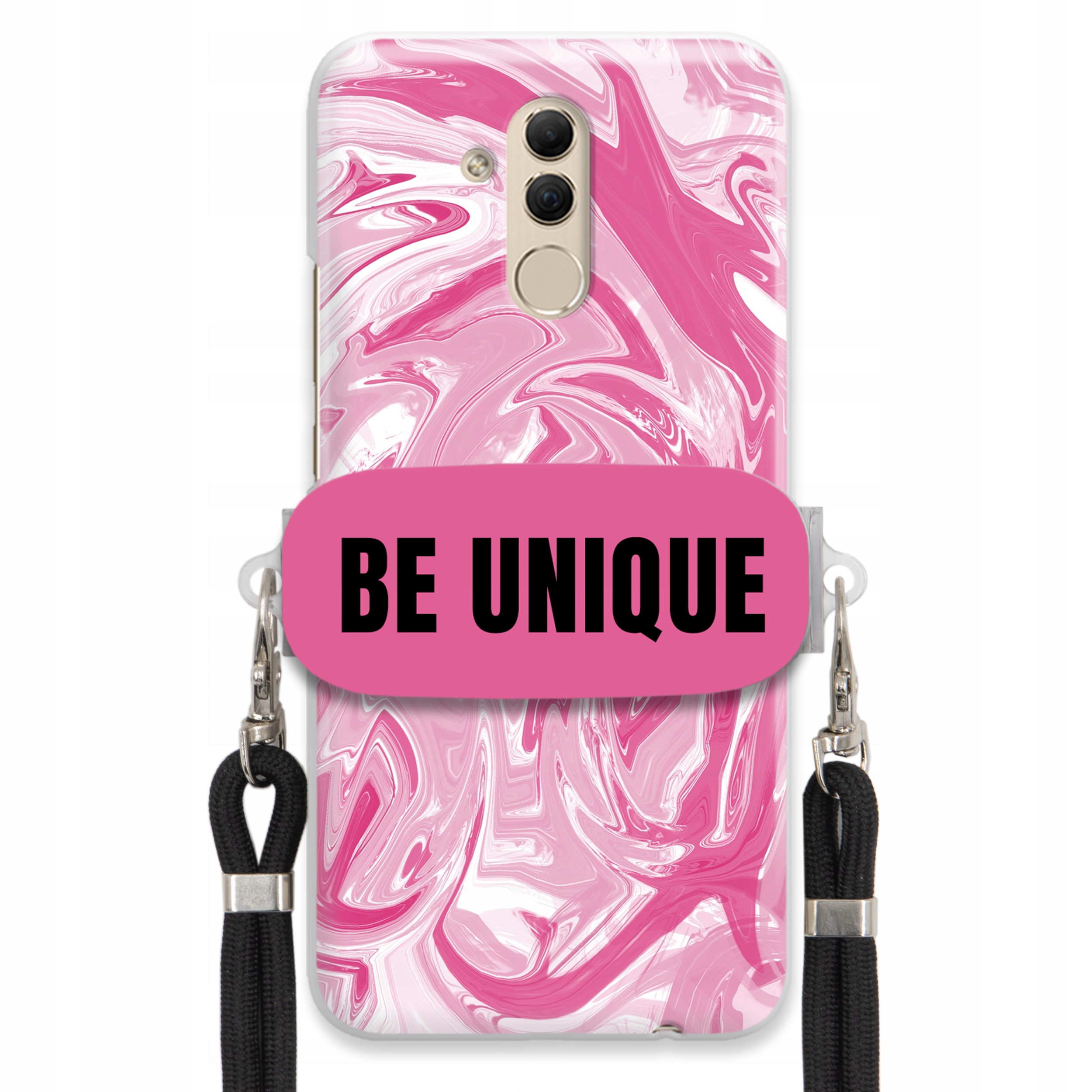 Puzdro pre Huawei Mate 20 Lite Case držiak na šnúrku Čierna ružová Mramor Unique