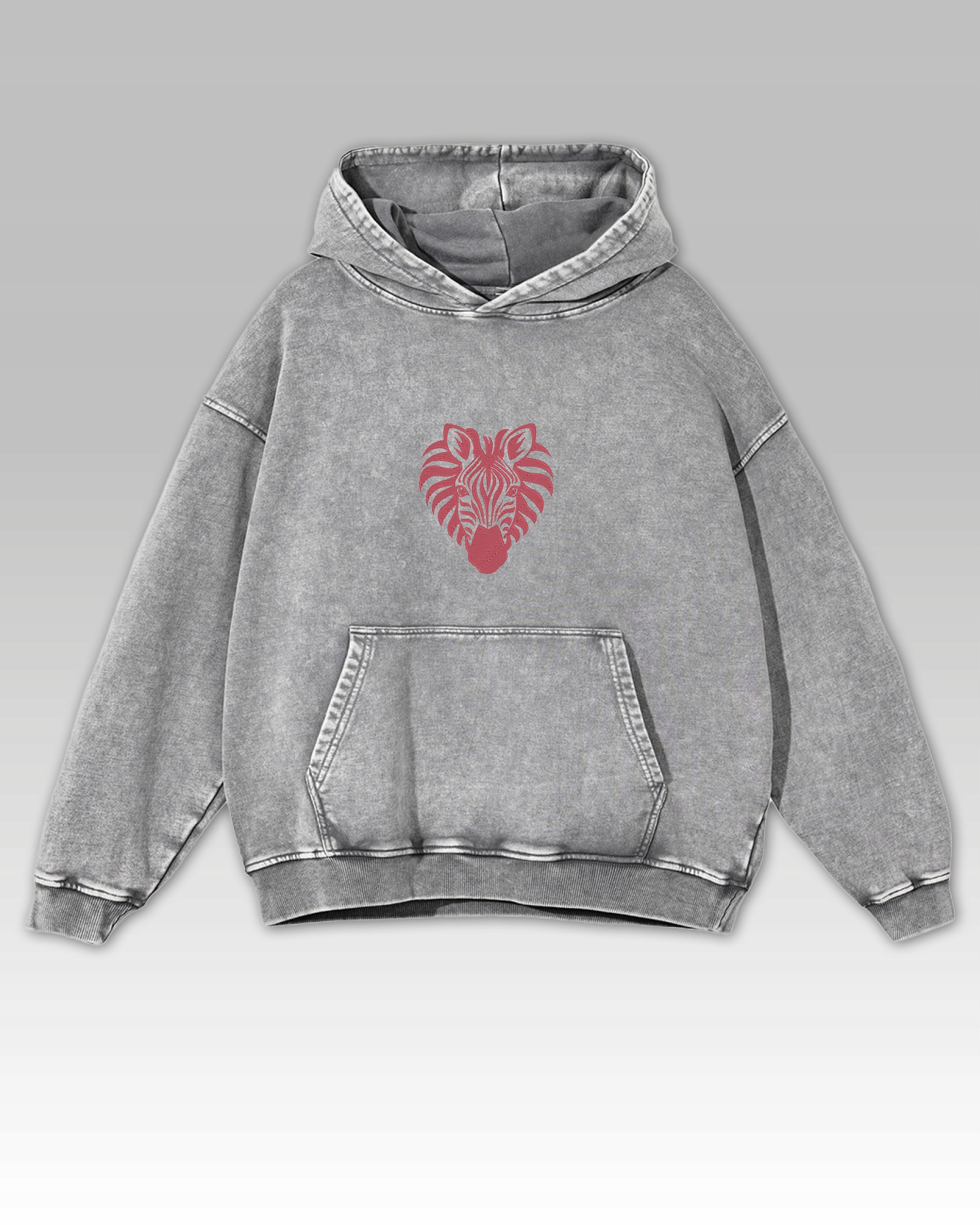 Mikina s výšivkou zebry, nadměrná velikost, seprané srdce, Zebra šedá, velikost L