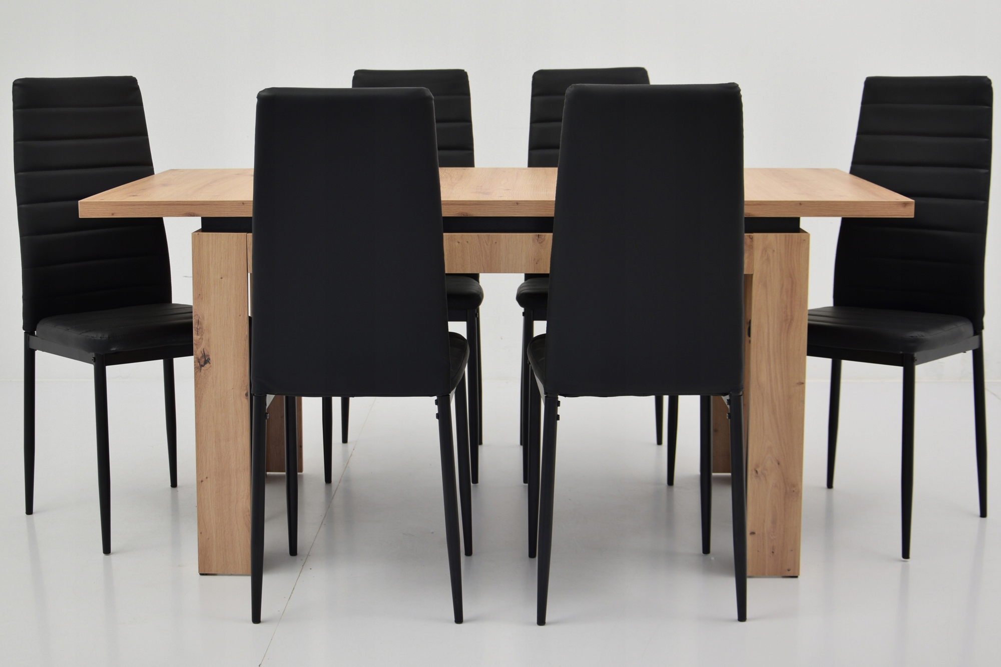 Rozkładany stół do 160 cm blat ARTISAN i 6 CZARNYCH krzeseł EKO SKÓRA WELUR Stan opakowania oryginalne