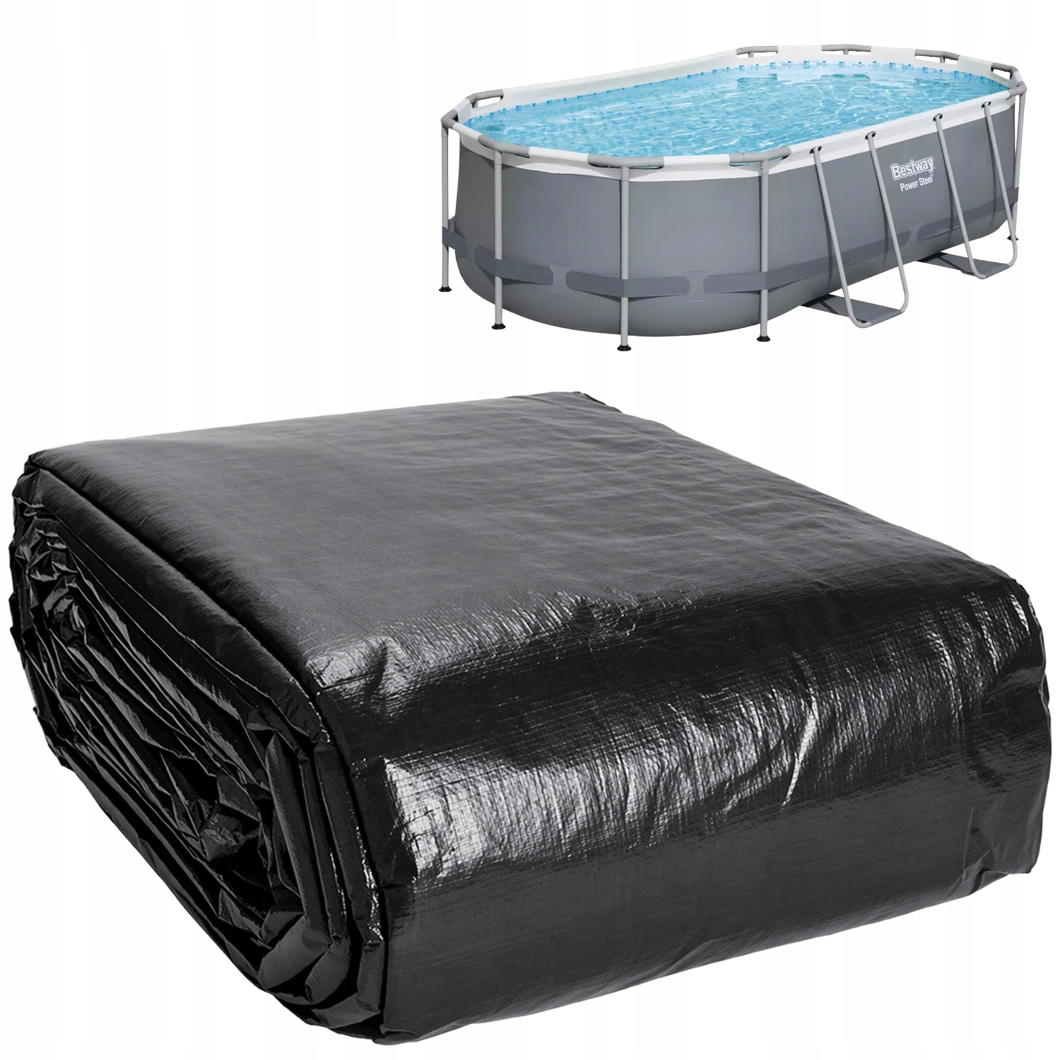Plachta pokrývá podložku a kryt na bazén Bestway Power Steel 427x250