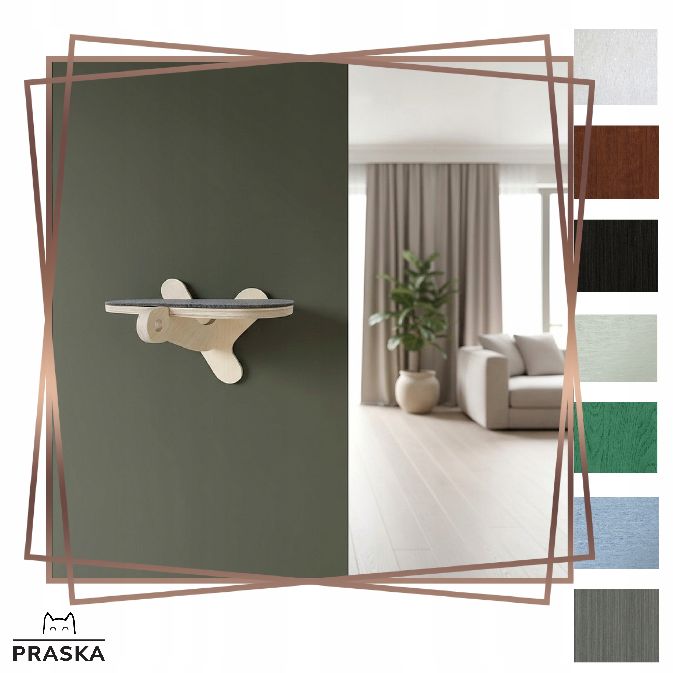 Levně Pražská police škrabadlo Step Olivka na zeď pro kočky s plstí a překližkou Barva