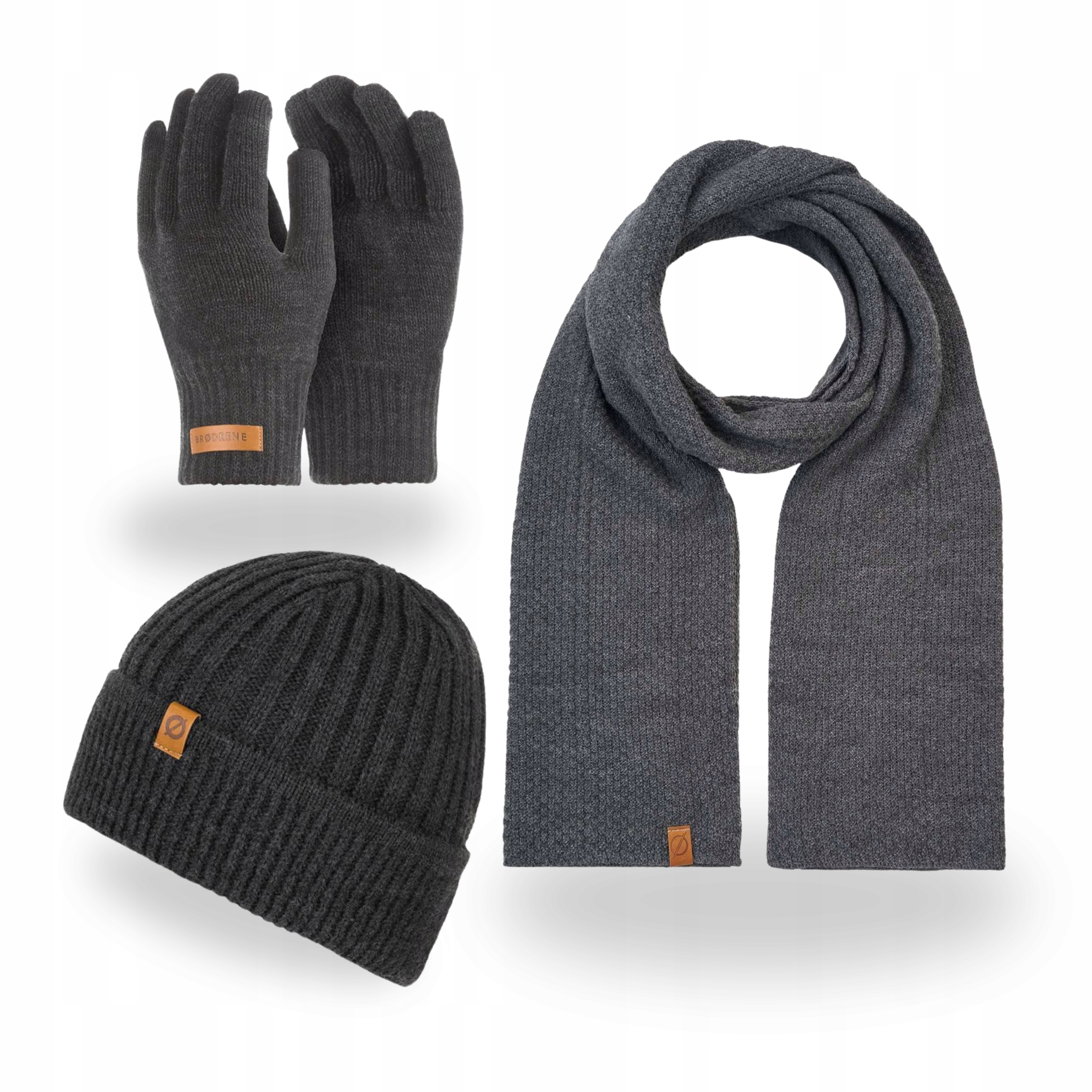 Pánský set Čepice s rolováním Dlouhý šátek Rukavice Brodrene Tmavě šedá