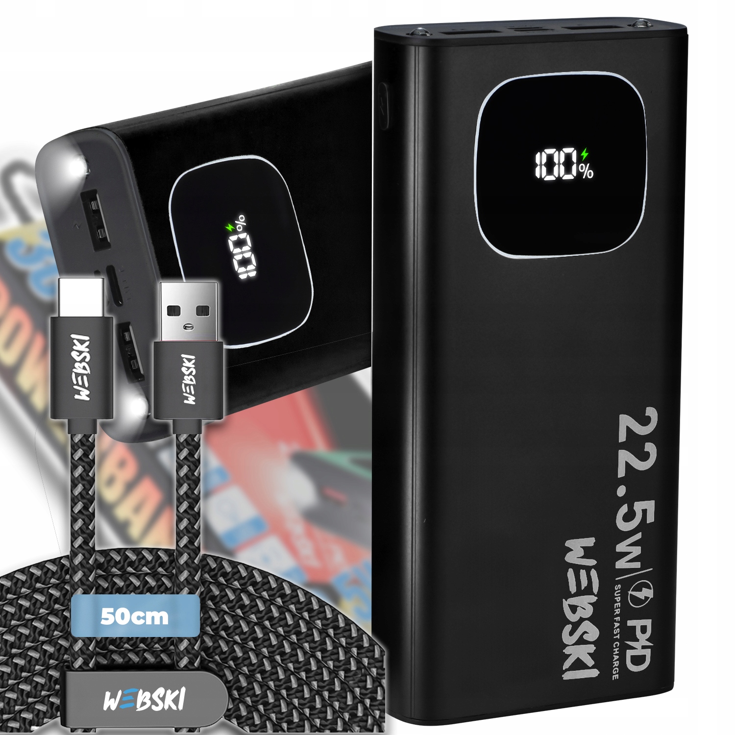 Výkonná Powerbanka 30000MAH Usb-c Quick Charge Usb Kabel Usb-c 50 CM