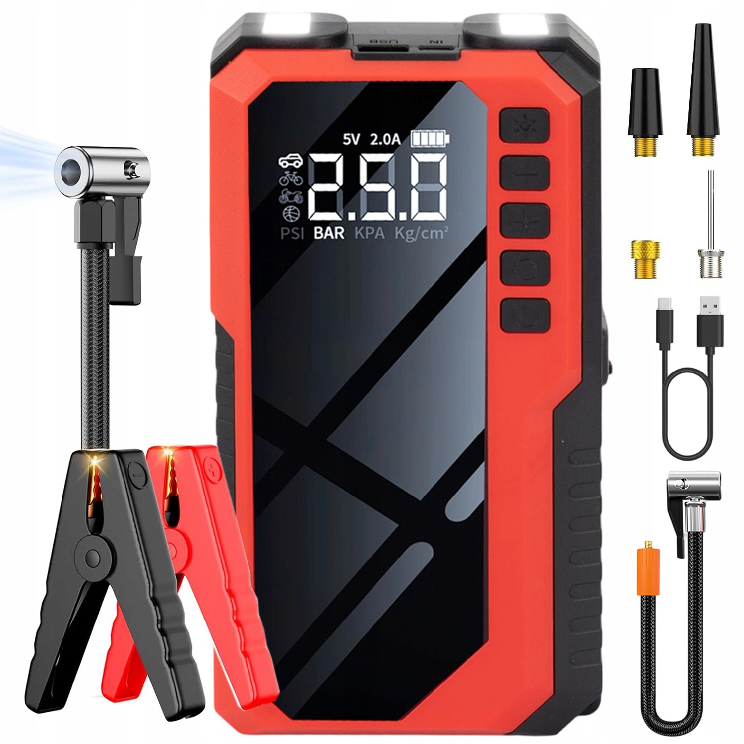 Jump Starter Rozruch Booster Powerbank Baterka Kompresor Sada 6400 Mah